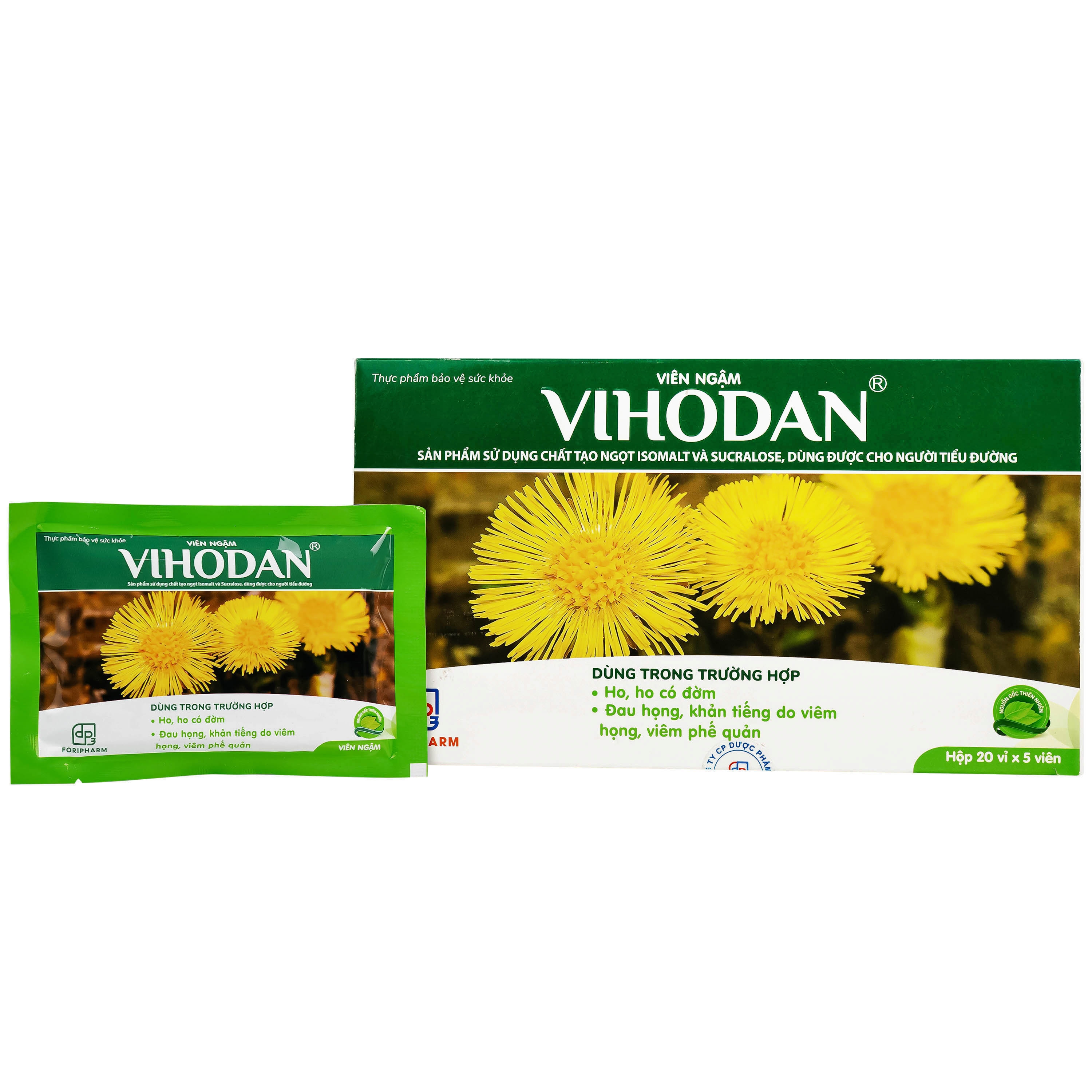Hình ảnh Viên ngậm Vihodan TW3 giúp nhuận phế, hỗ trợ giảm ho, giúp giảm đờm, giảm đau họng (20 vỉ x 5 viên)