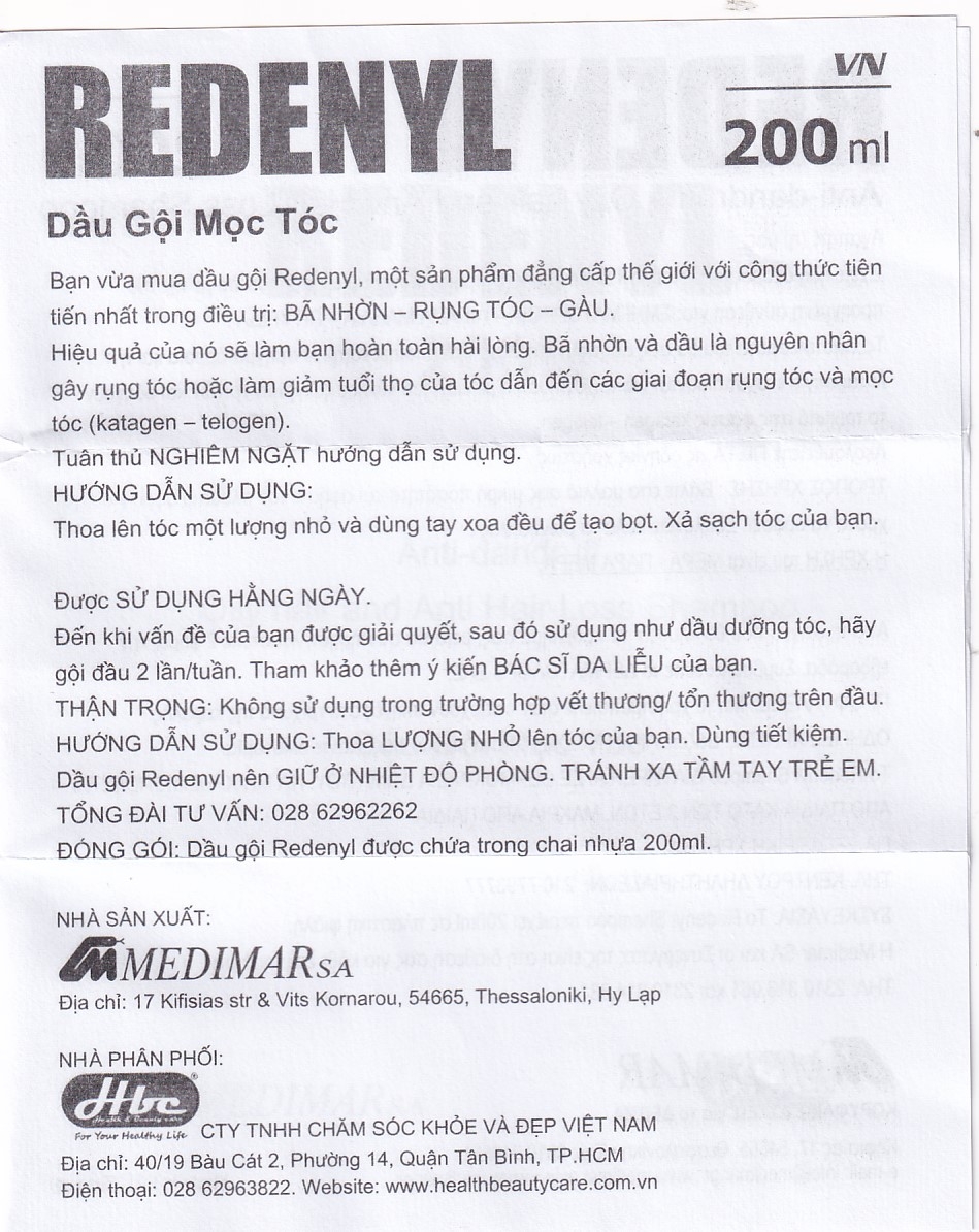 Hình ảnh Dầu gội Redenyl Medimar dùng để trị gàu, viêm da tiết bã nhờn, ngăn ngừa rụng tóc (200ml)