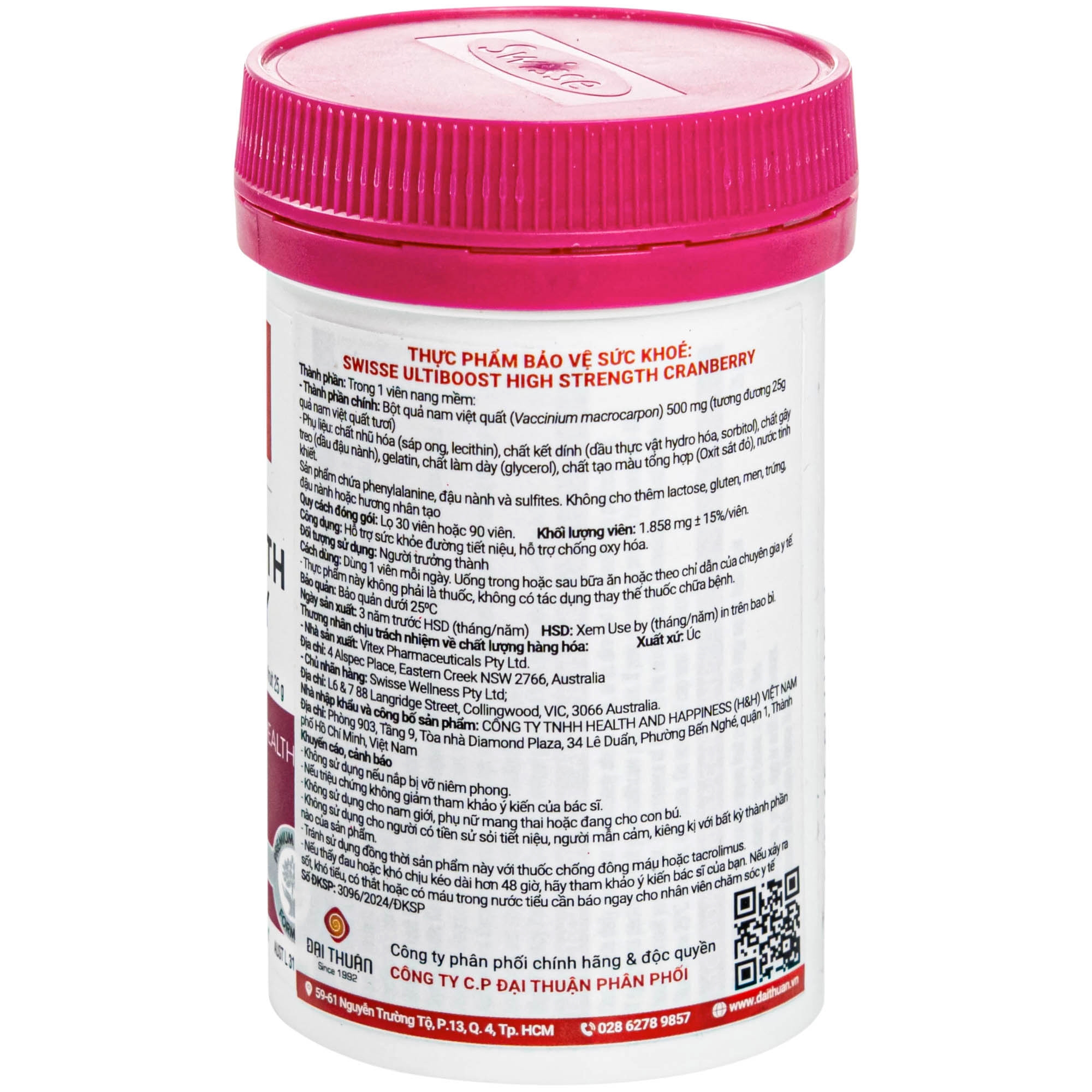 Hình ảnh Viên uống hỗ trợ sức khỏe đường tiết niệu High Strength Cranberry Swisse (30 viên)