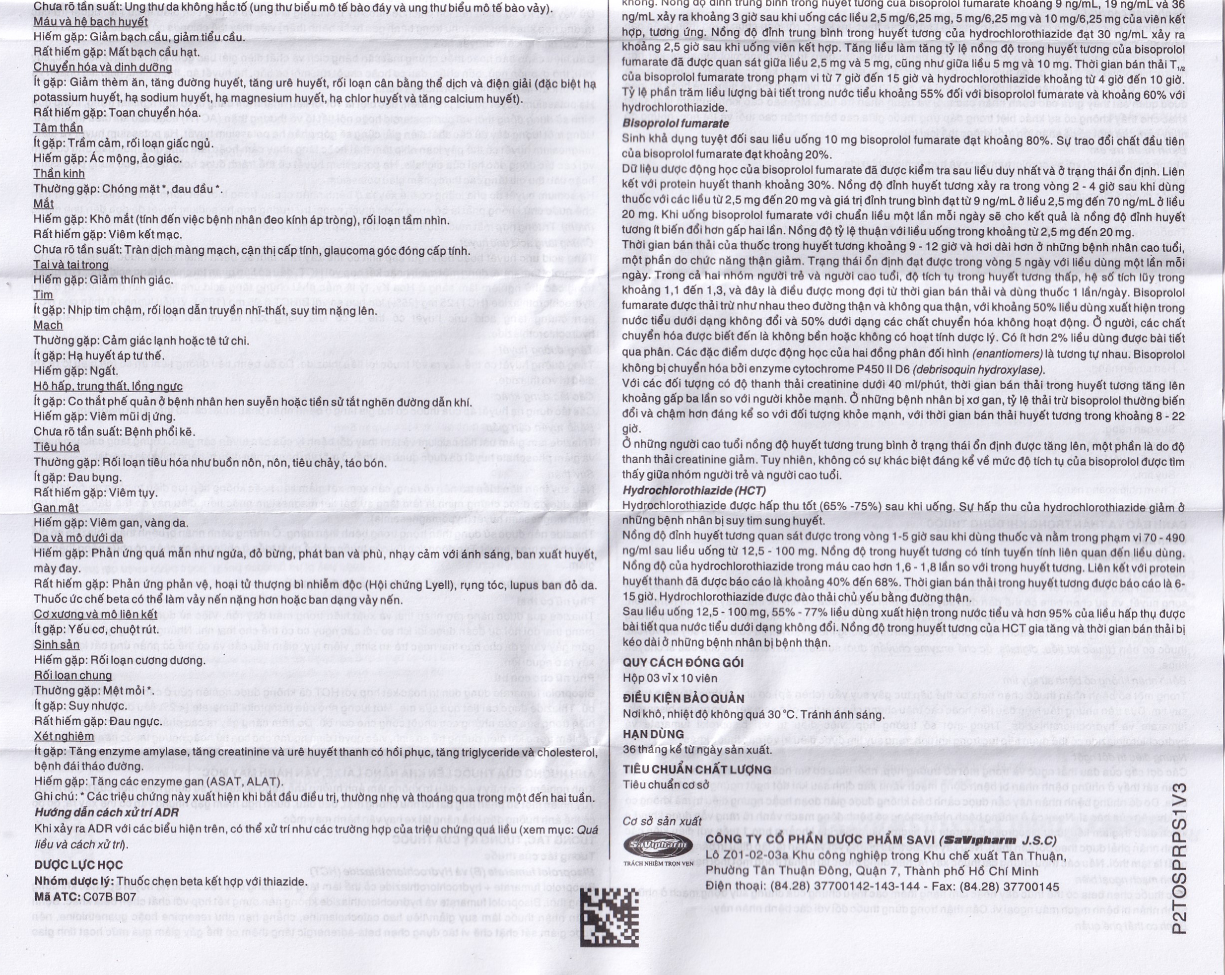 Hình ảnh Thuốc Savi Prolol Plus HCT 5/6.25 kiểm soát tình trạng tăng huyết áp (3 vỉ x 10 viên)