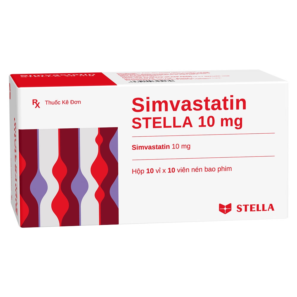Hình ảnh Thuốc Simvastatin Stella 10mg điều trị tăng cholesterol huyết nguyên phát (10 vỉ x 10 viên)