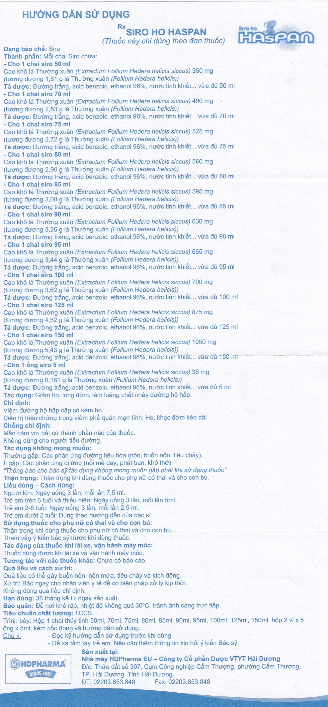 Hình ảnh Siro ho Haspan 80ml giảm ho, long đờm, điều trị viêm đường hô hấp cấp có kèm ho