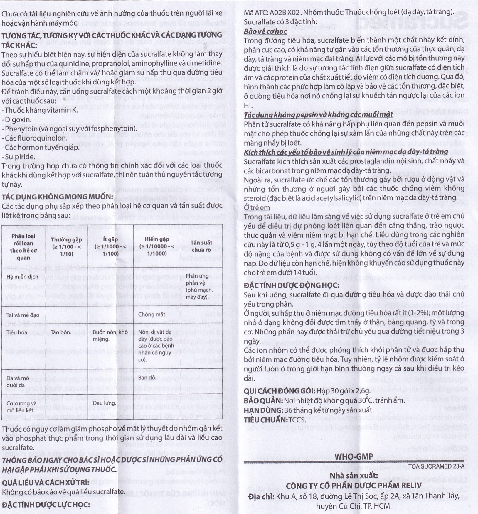Hình ảnh Thuốc cốm pha hỗn dịch uống Sucramed Sucralfat 1000mg Reliv điều trị loét dạ dày và tá tràng (30 gói)