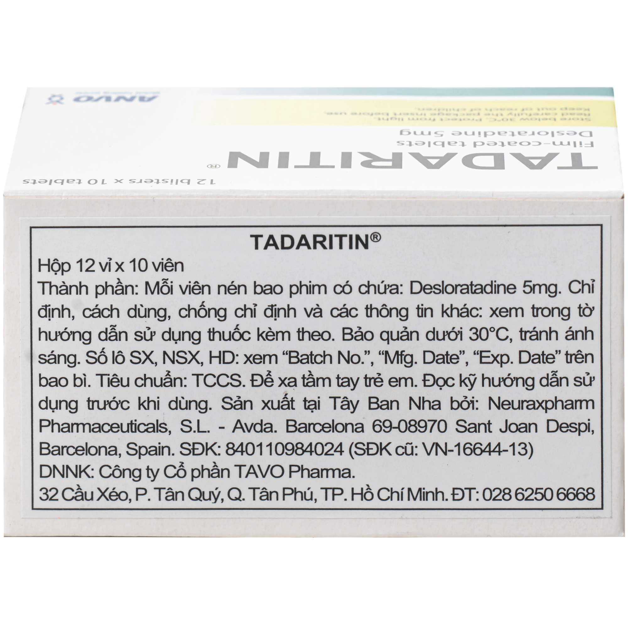 Hình ảnh Thuốc Tadaritin 5mg Anvo Giảm viêm mũi dị ứng, mày đay (12 vỉ x 10 viên)
