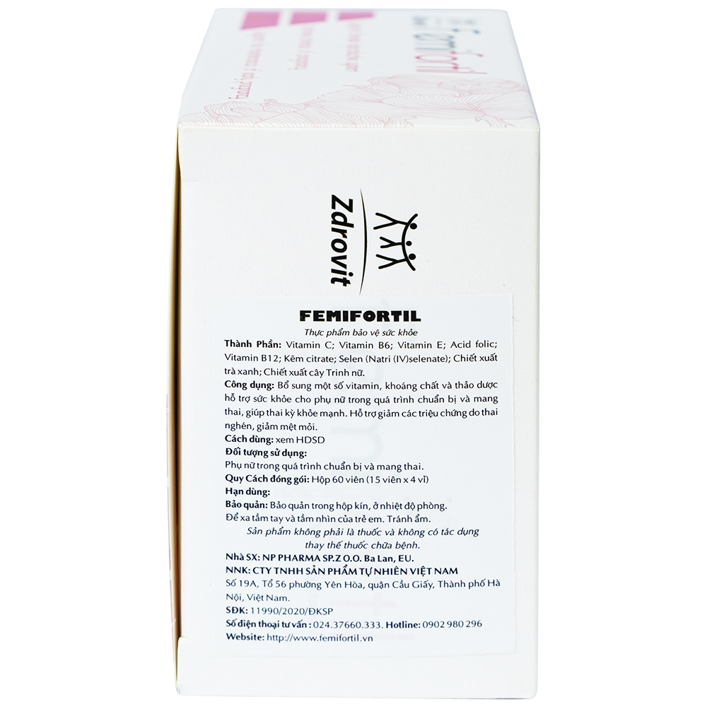 Hình ảnh Viên uống Femifortil NP Pharma bổ sung Vitamin, khoáng chất và thảo dược cho phụ nữ mang thai (4 vỉ x 15 viên)