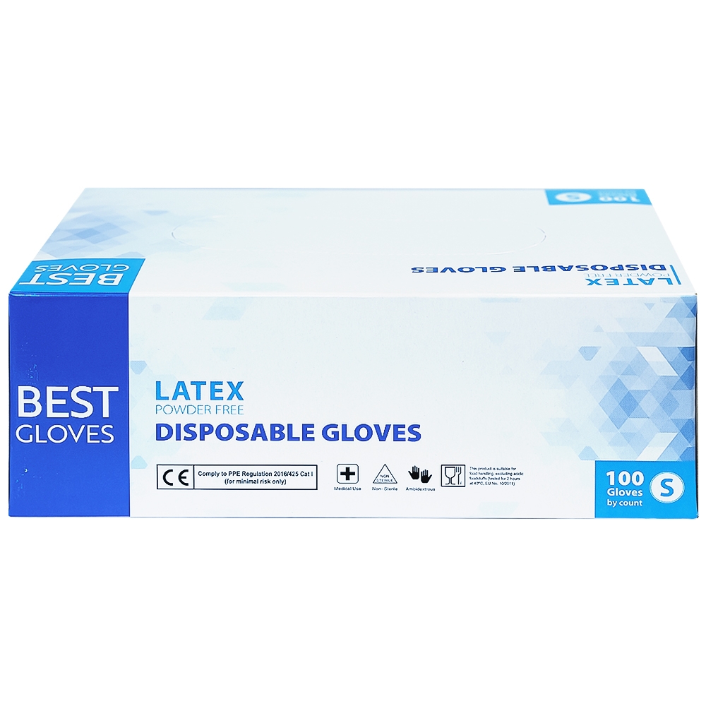 Hình ảnh Găng tay cao su y tế không bột phủ Latex Powder Free Disposable Best Gloves size S (100 cái)