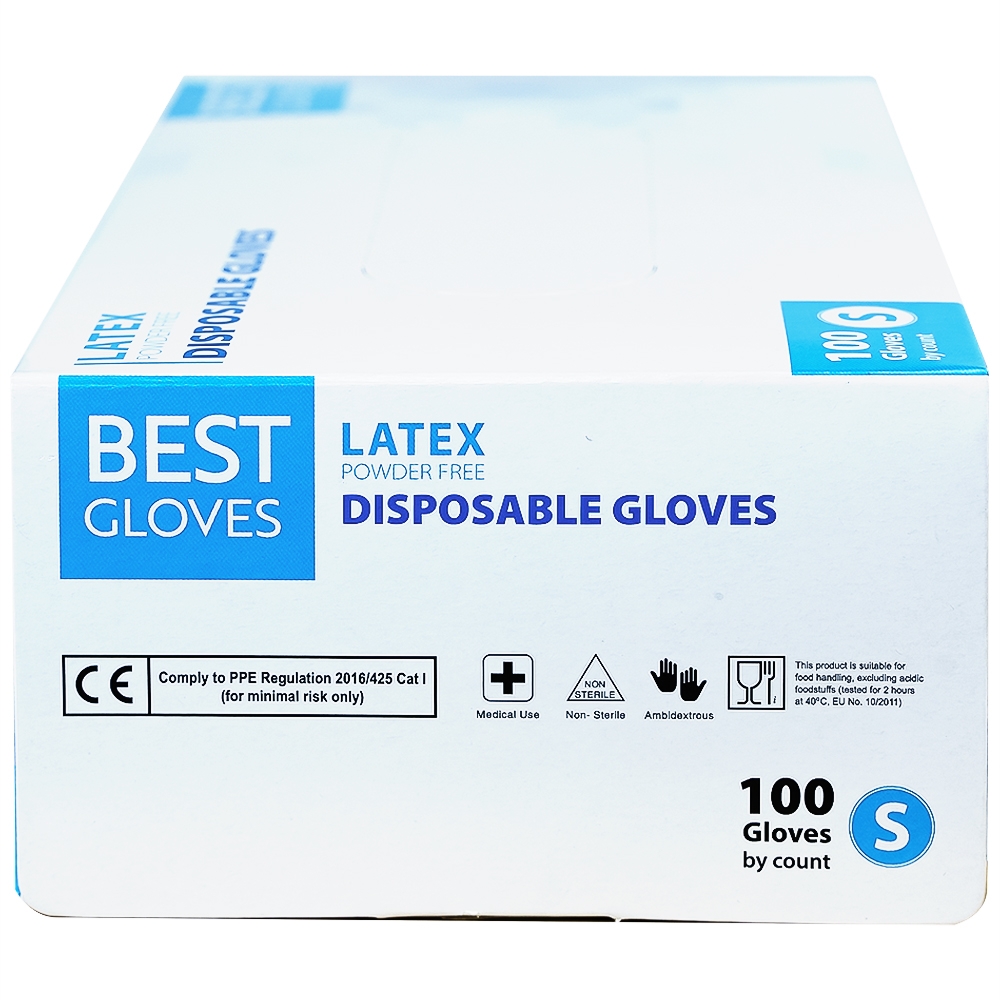 Hình ảnh Găng tay cao su y tế không bột phủ Latex Powder Free Disposable Best Gloves size S (100 cái)