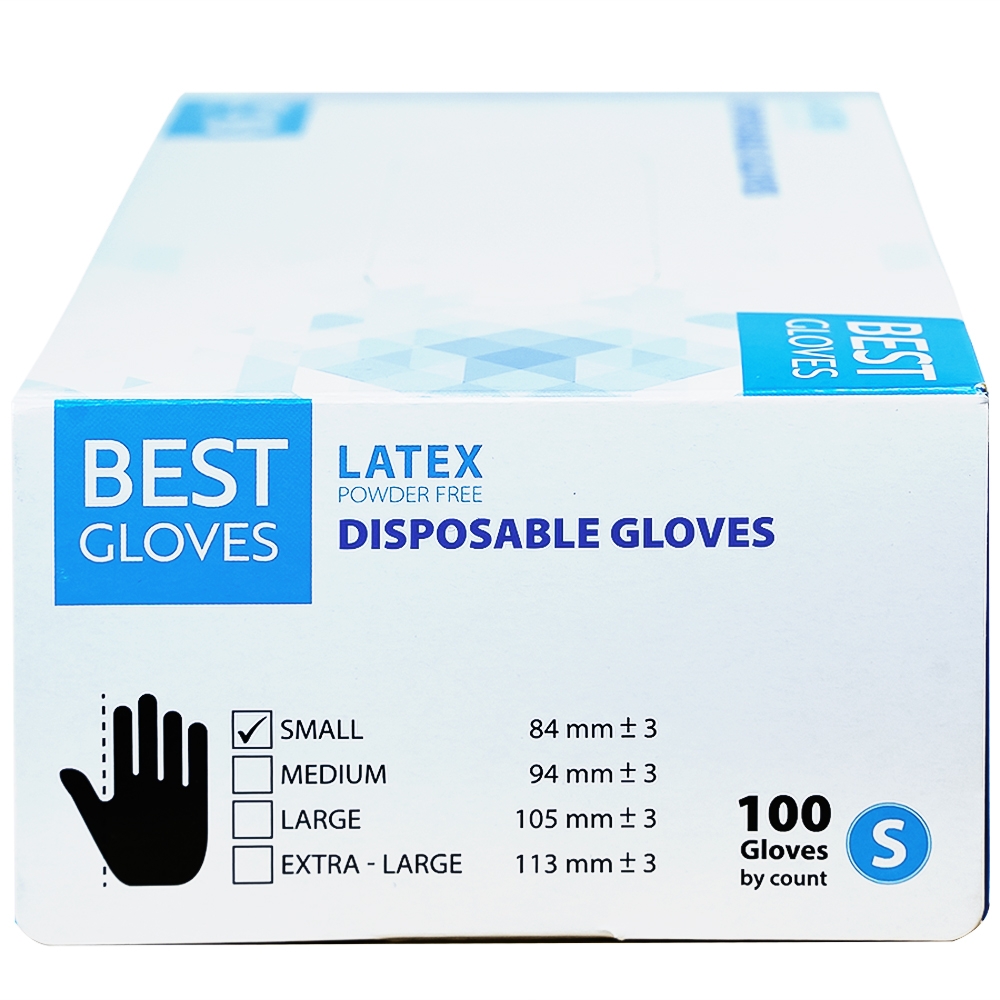 Hình ảnh Găng tay cao su y tế không bột phủ Latex Powder Free Disposable Best Gloves size S (100 cái)
