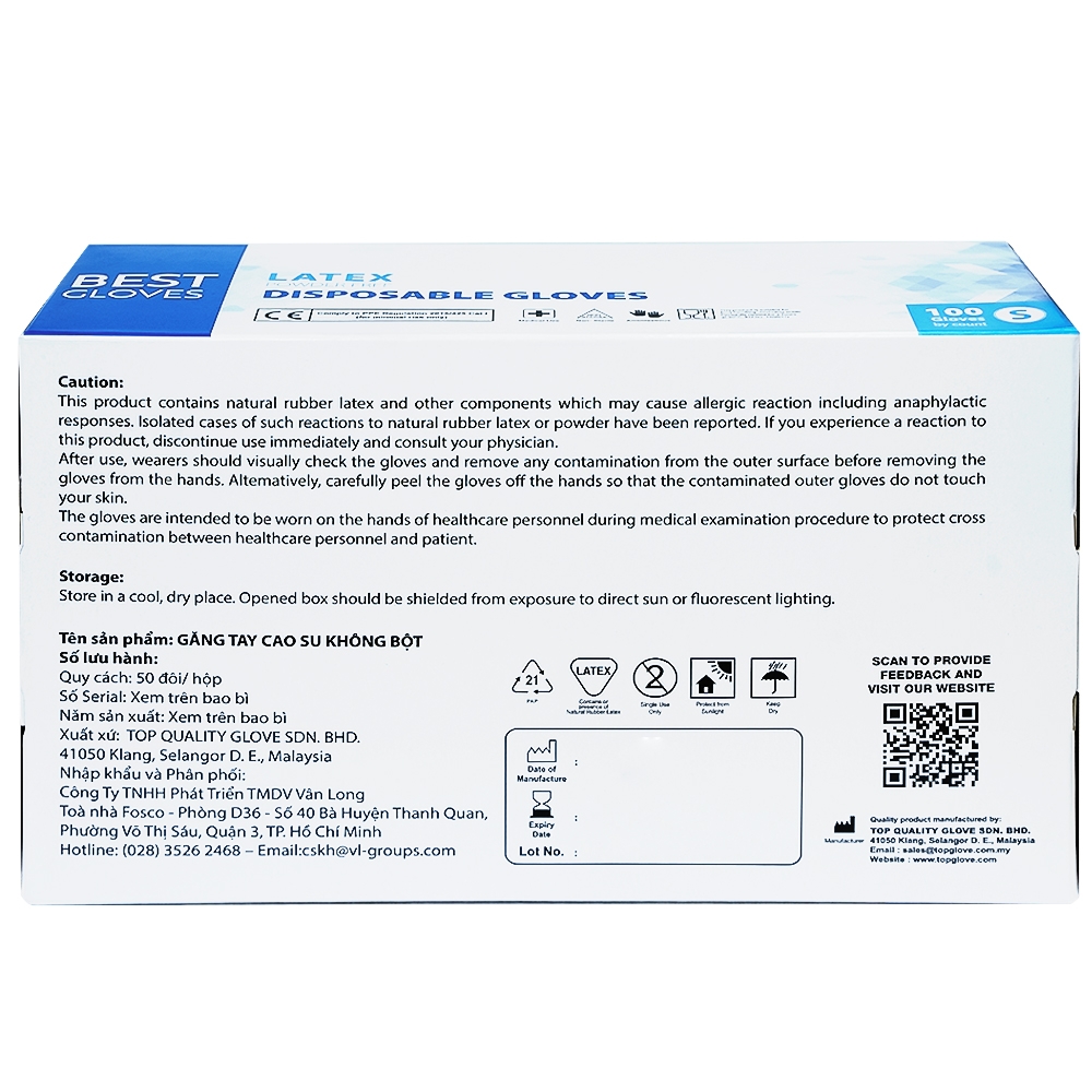 Hình ảnh Găng tay cao su y tế không bột phủ Latex Powder Free Disposable Best Gloves size S (100 cái)