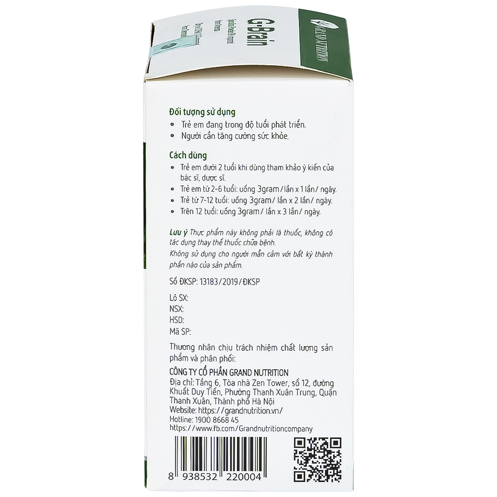Hình ảnh Cốm Trí Não G-Brain 3g Grand Nutrition bổ sung DHA và các vitamin hỗ trợ phát triển não bộ cho trẻ (30 gói)