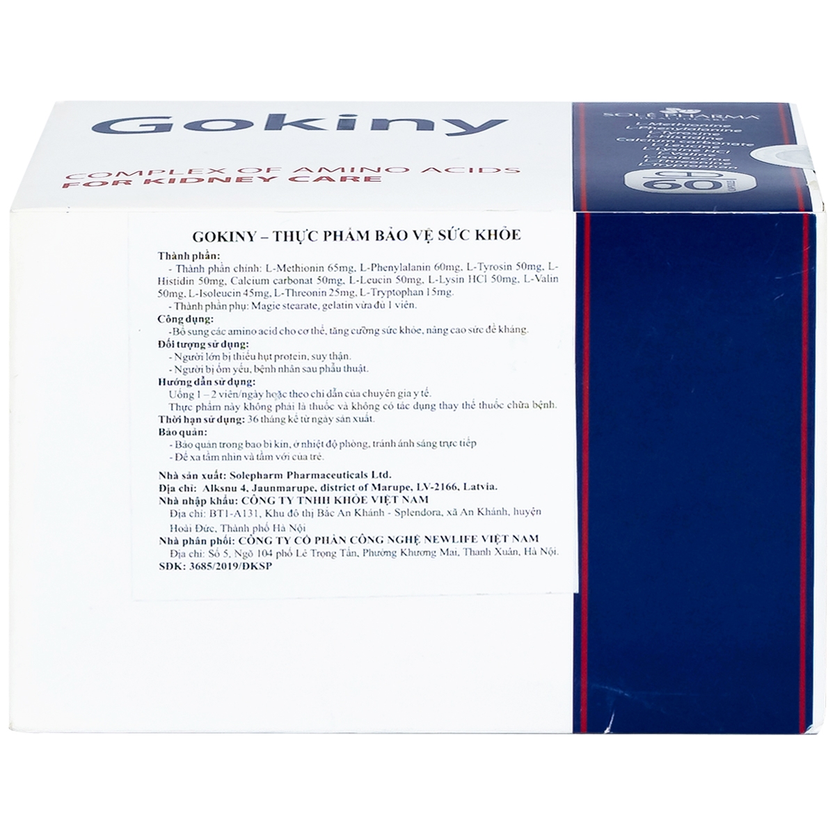 Hình ảnh Viên uống Gokiny Solé Pharm bổ sung các amino acid cho cơ thể, tăng cường sức khỏe (6 vỉ x 10 viên)