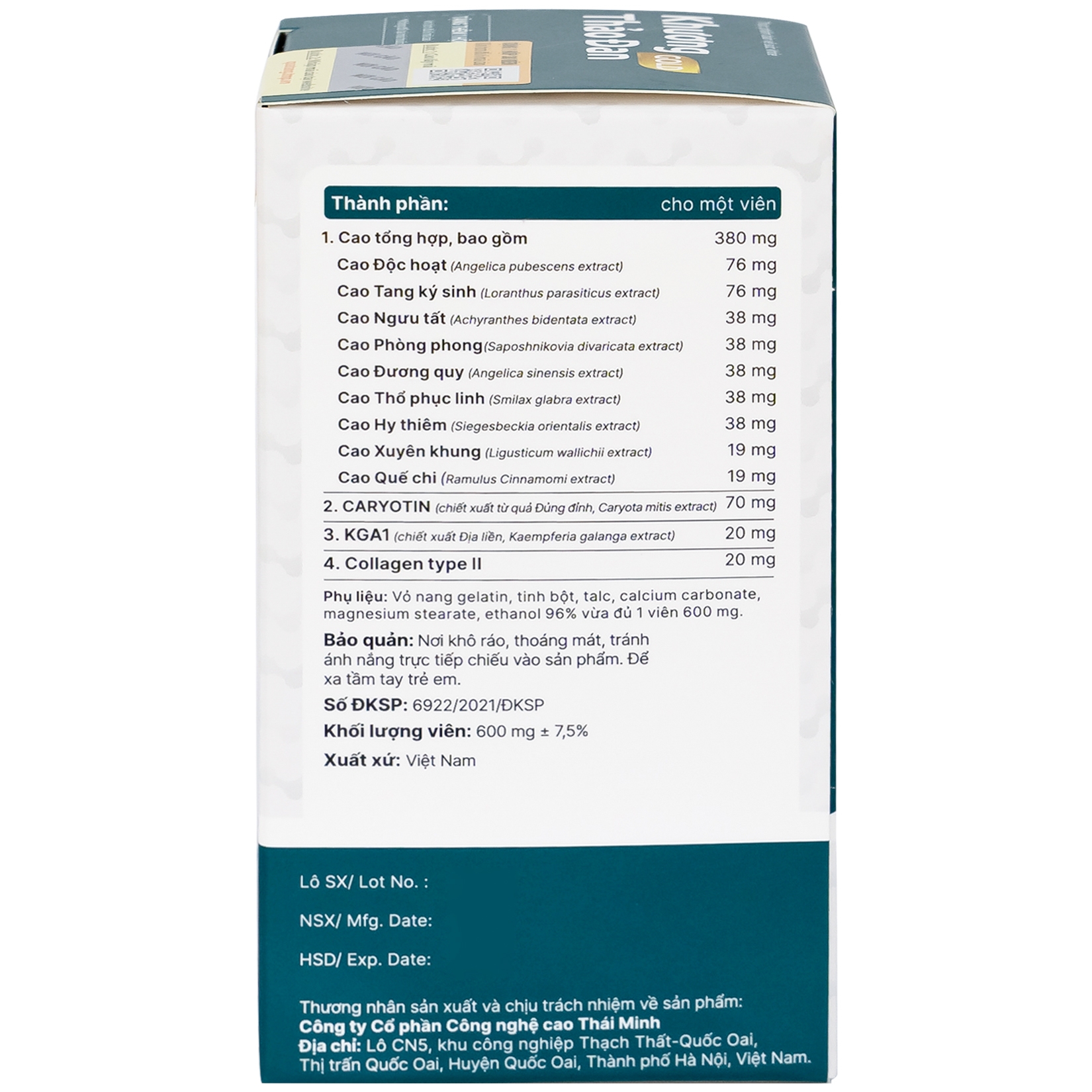 Hình ảnh Viên uống Khương Thảo Đan Gold Thái Minh giảm đau, làm trơn khớp và phục hồi sụn khớp (30 viên)