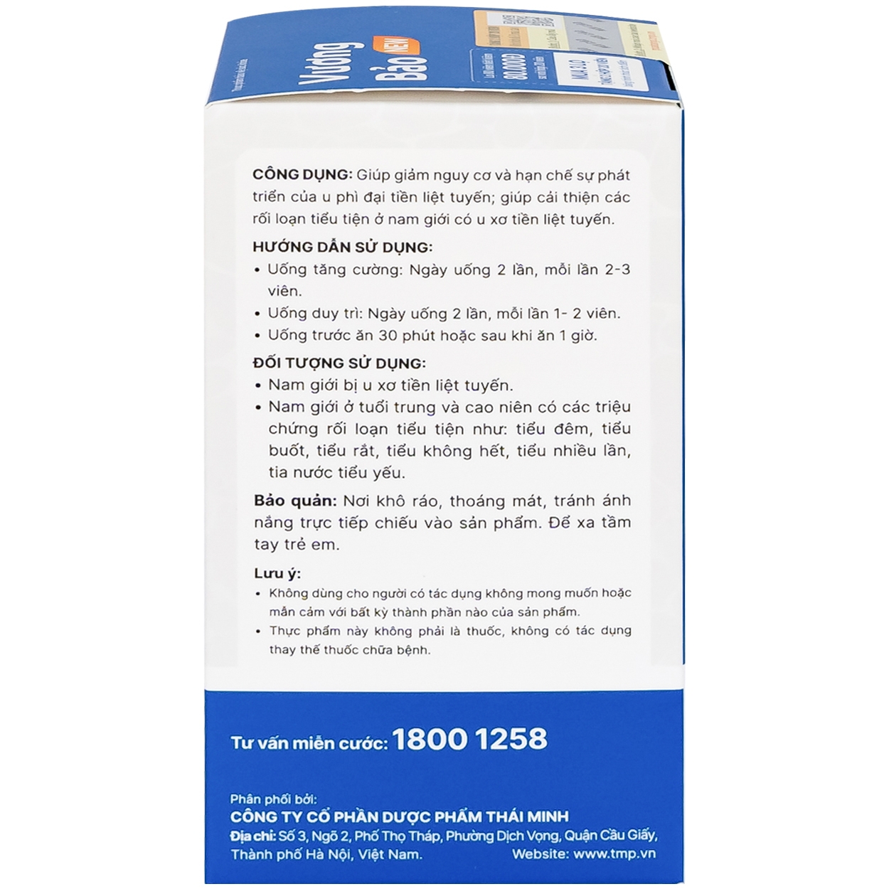 Hình ảnh Viên uống Vương Bảo Thái Minh dùng cho nam giới bị u xơ tiền liệt tuyến (80 viên)