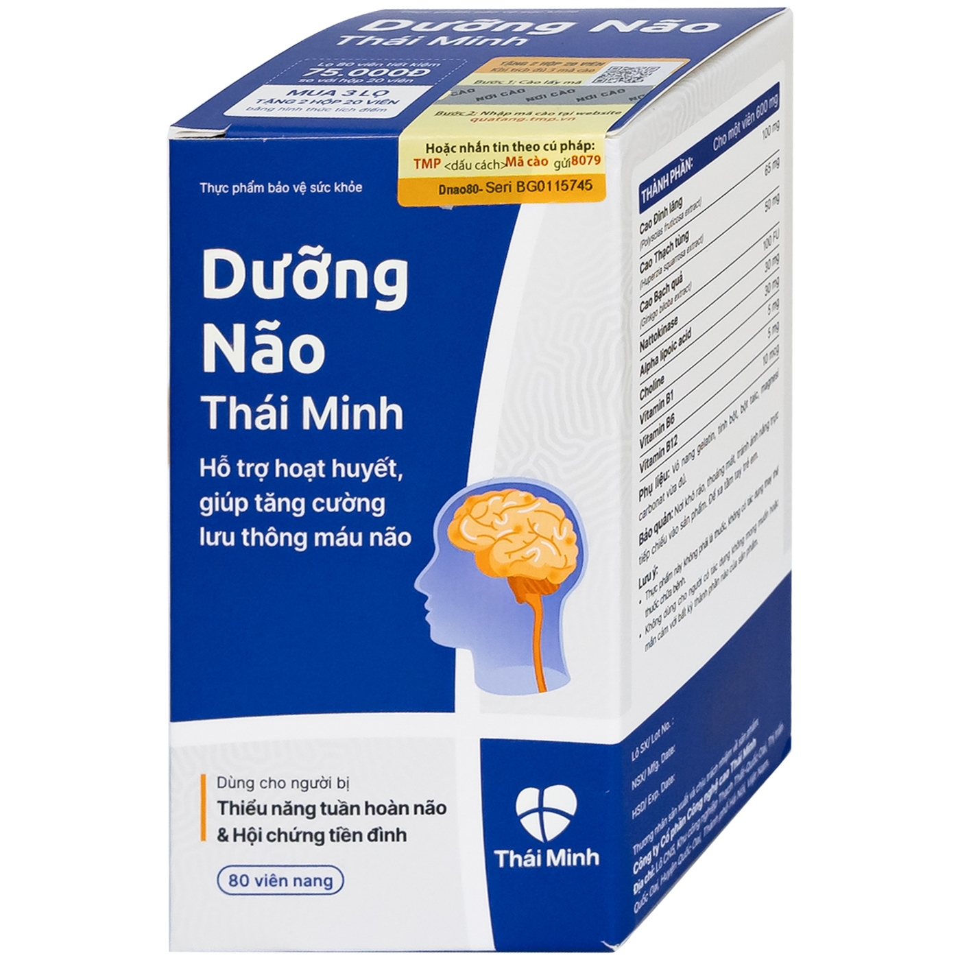 Hình ảnh Viên uống Dưỡng Não Thái Minh hỗ trợ hoạt huyết, tăng cường lưu thông máu não (80 viên)