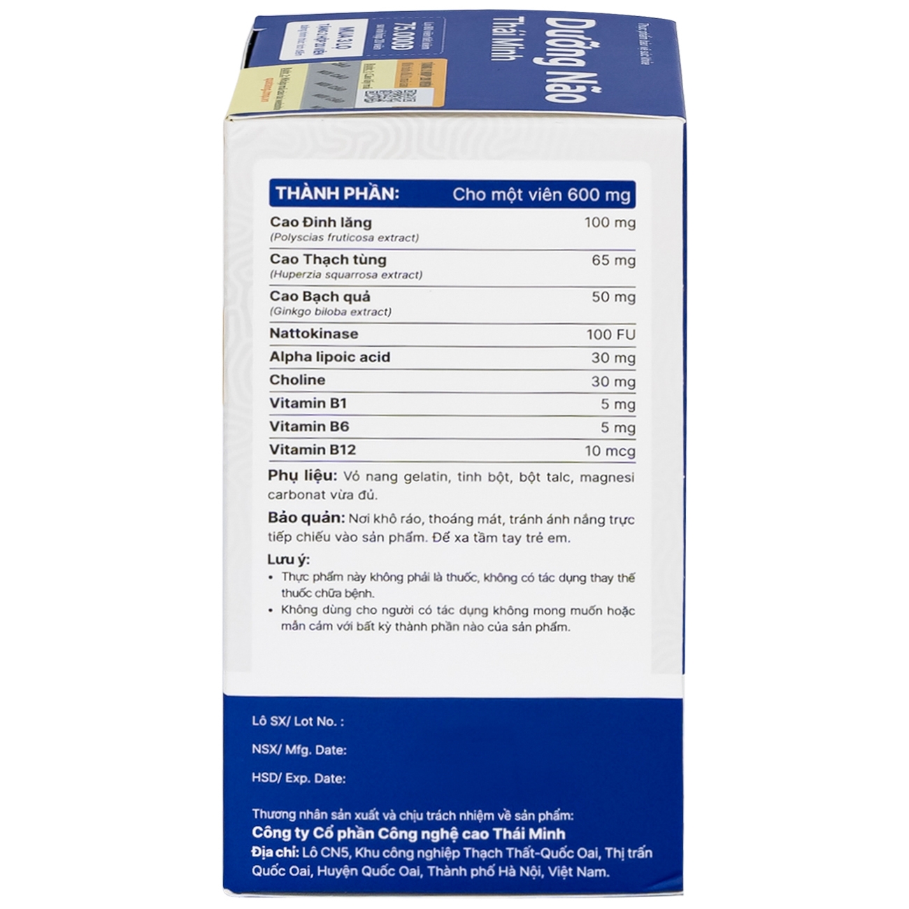 Hình ảnh Viên uống Dưỡng Não Thái Minh hỗ trợ hoạt huyết, tăng cường lưu thông máu não (80 viên)