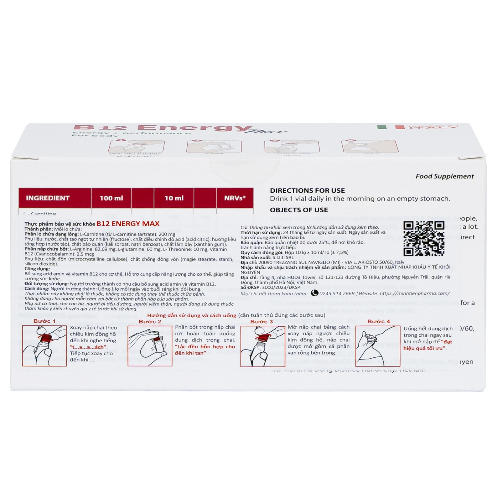 Hình ảnh Dung dịch uống B12 Energy Max Italy bổ sung acid amin và vitamin B12 cho cơ thể (10 lọ x 10ml)