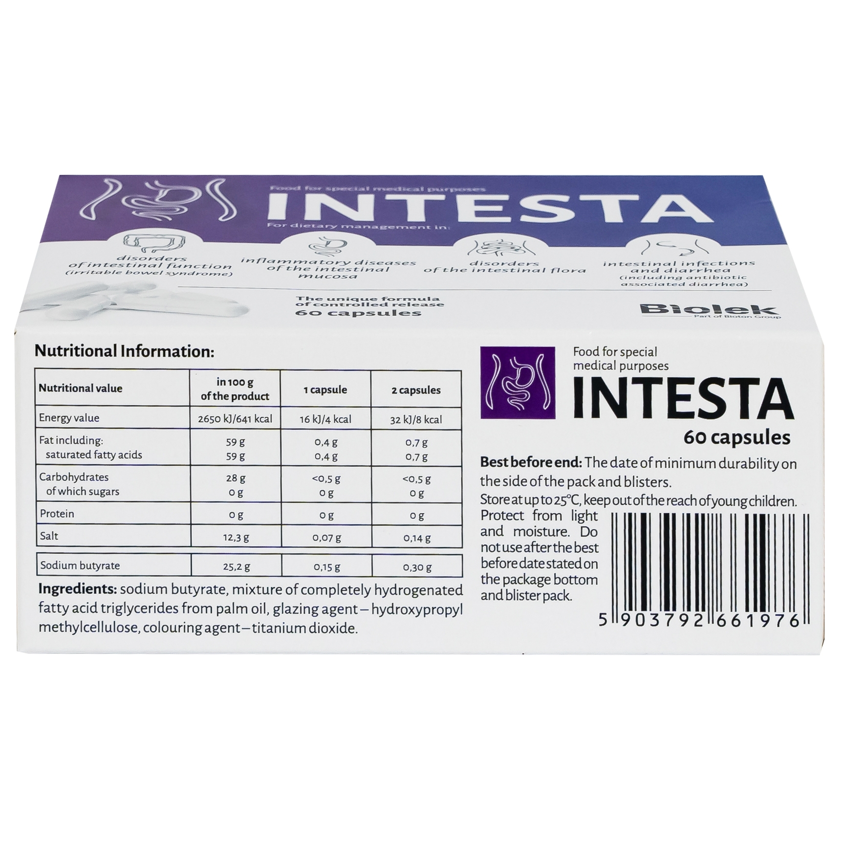 Hình ảnh Viên uống Intesta Biolek 35.7g hỗ trợ điều trị viêm đại tràng (4 vỉ x 15 viên)