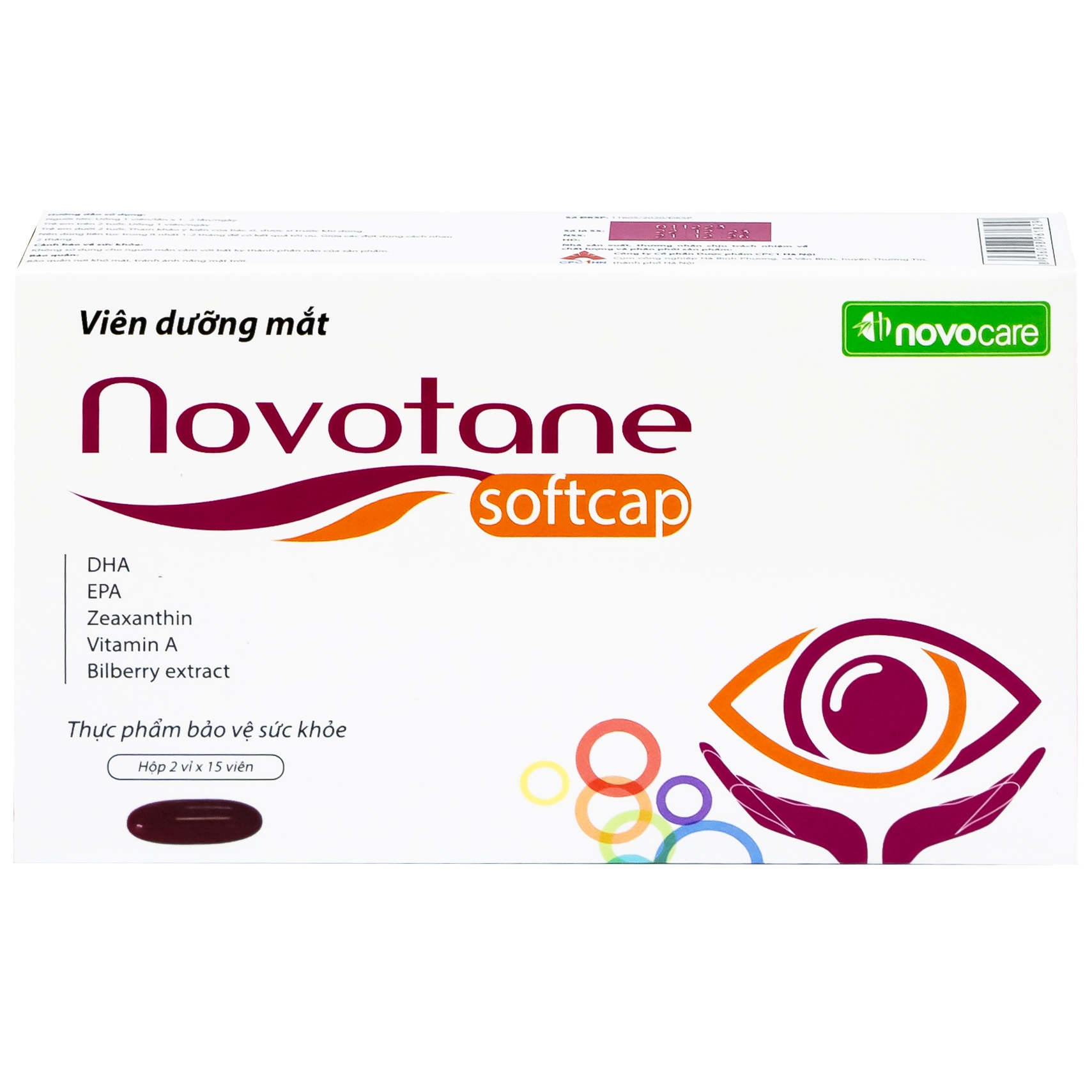 Hình ảnh Viên uống Novotane Softcap Novocare bổ sung các thành phần dưỡng chất cho mắt DHA, EPA, Vitamin A (2 vỉ x 15 viên)