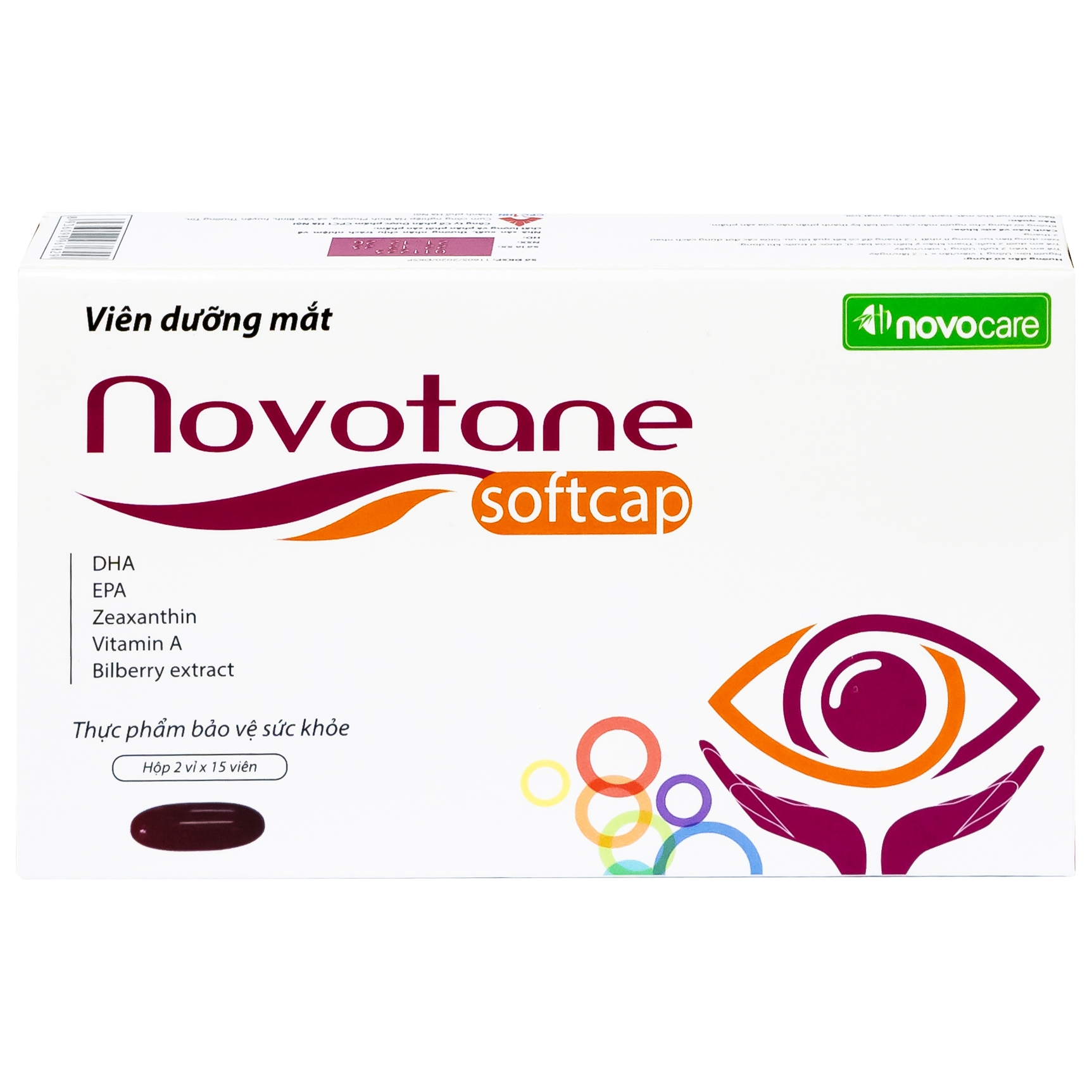 Hình ảnh Viên uống Novotane Softcap Novocare bổ sung các thành phần dưỡng chất cho mắt DHA, EPA, Vitamin A (2 vỉ x 15 viên)