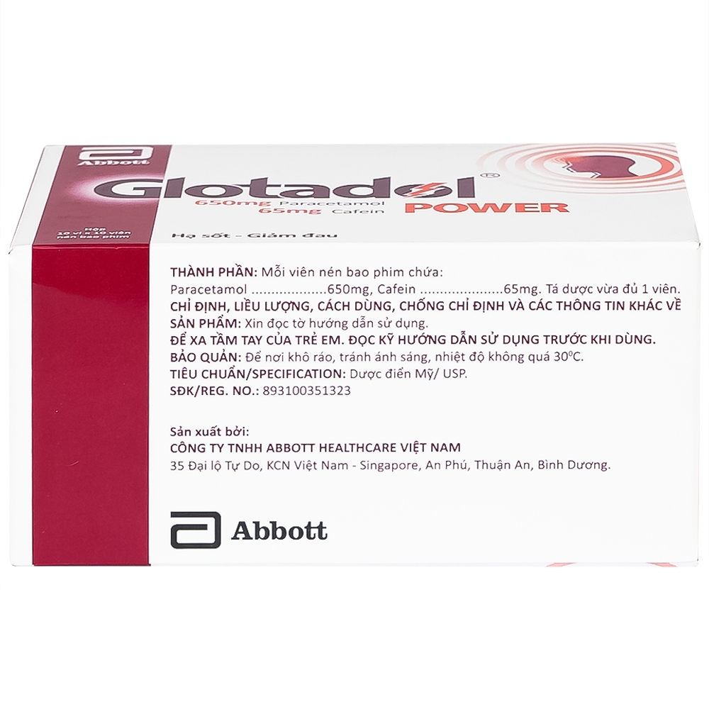 Hình ảnh Thuốc Glotadol Power Abbott giảm đau đầu, đau nửa đầu, đau nhức do cảm lạnh (10 vỉ x 10 viên)