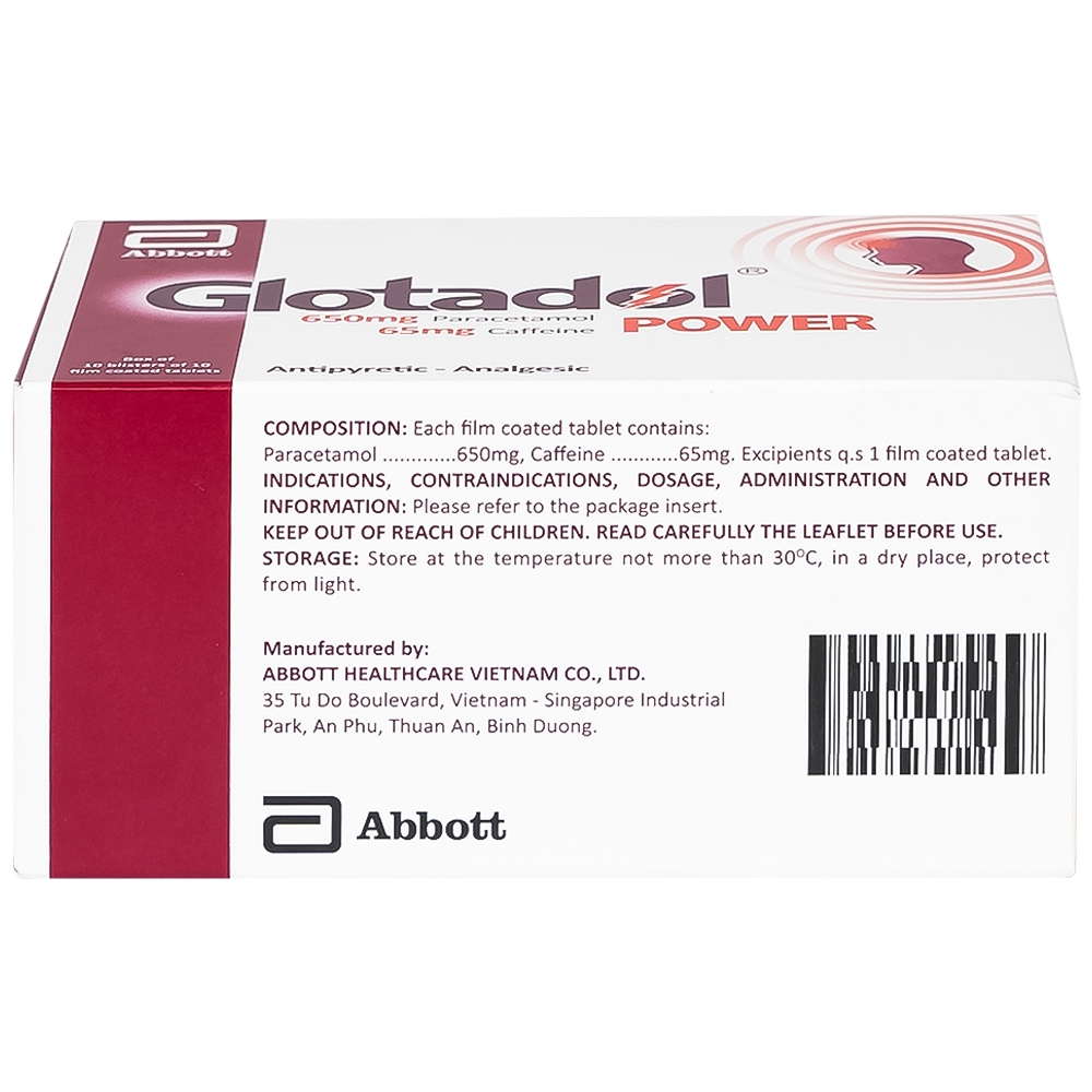 Hình ảnh Thuốc Glotadol Power Abbott giảm đau đầu, đau nửa đầu, đau nhức do cảm lạnh (10 vỉ x 10 viên)