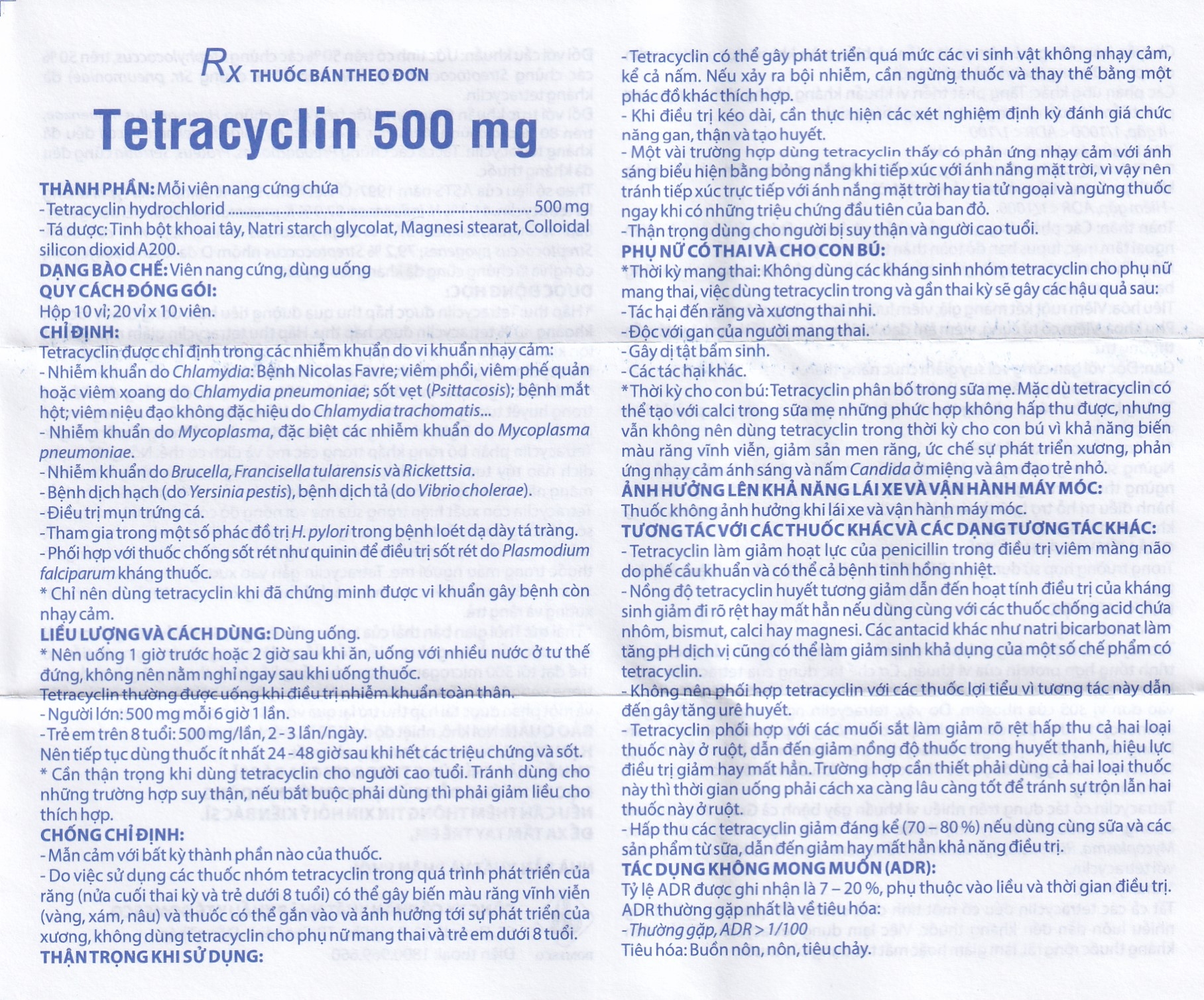 Hình ảnh Thuốc Tetracyclin 500mg Domesco điều trị nhiễm khuẩn do vi khuẩn nhạy cảm (20 vỉ x 10 viên)