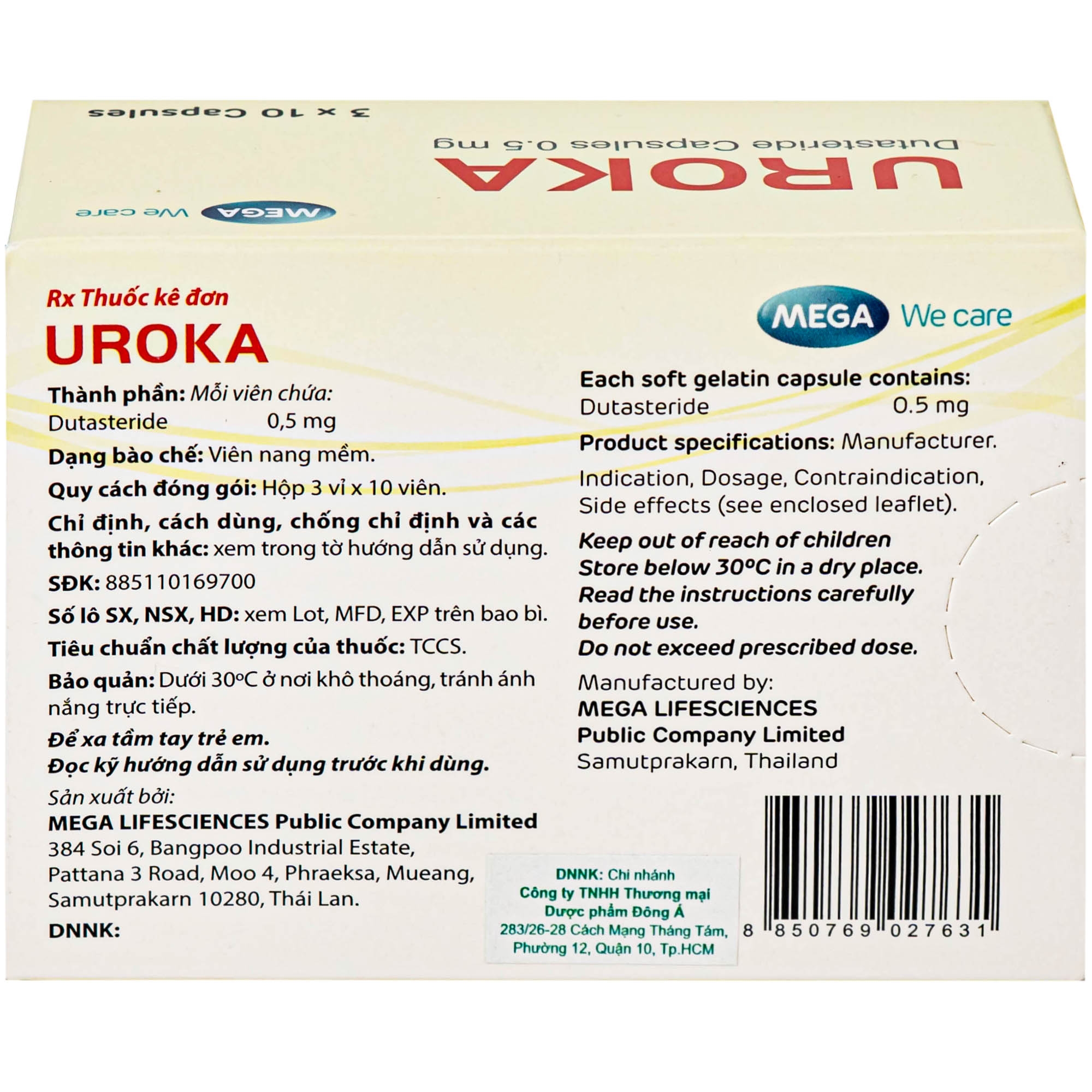 Hình ảnh Thuốc Uroka 0.5mg Điều trị và ngăn tiến triển bệnh tăng sản lành tính tuyến tiền liệt(3 vỉ x 10 viên)