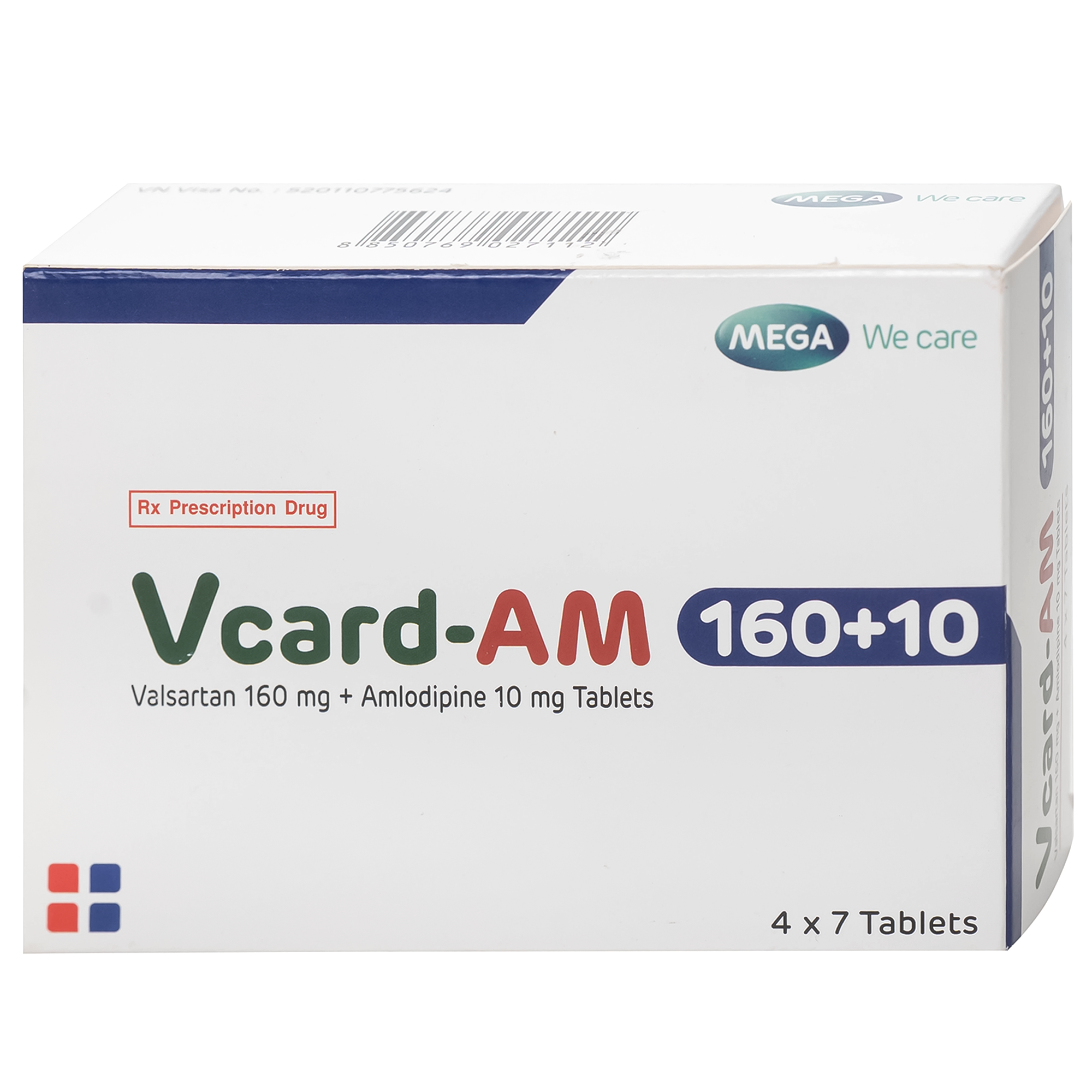 Hình ảnh Thuốc Vcard-am 160/10mg Mega Điều trị tăng huyết áp vô căn (4 vỉ x 7 viên)