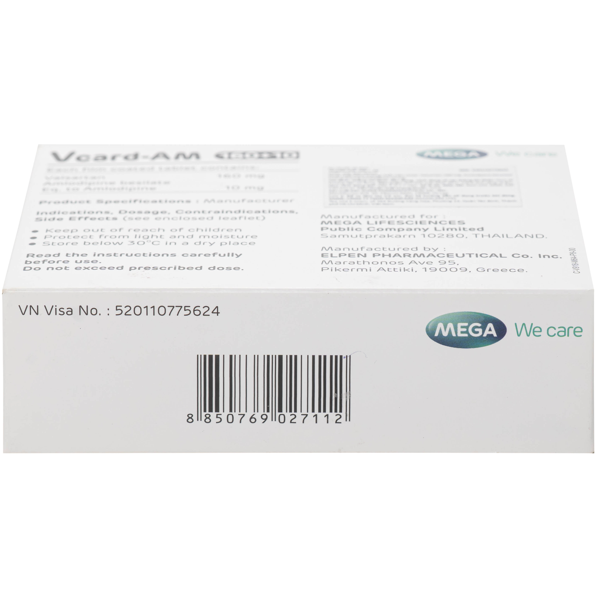 Hình ảnh Thuốc Vcard-am 160/10mg Mega Điều trị tăng huyết áp vô căn (4 vỉ x 7 viên)