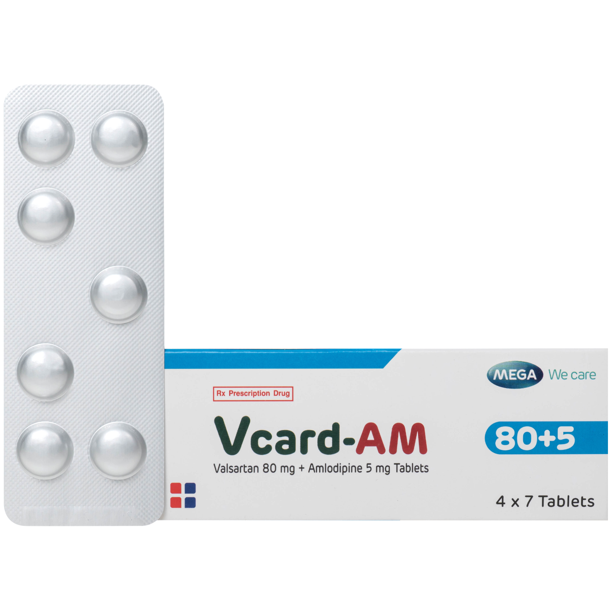 Hình ảnh Thuốc Vcard-am 80+5mg Mega Điều trị tăng huyết áp vô căn (4 vỉ x 7 viên)