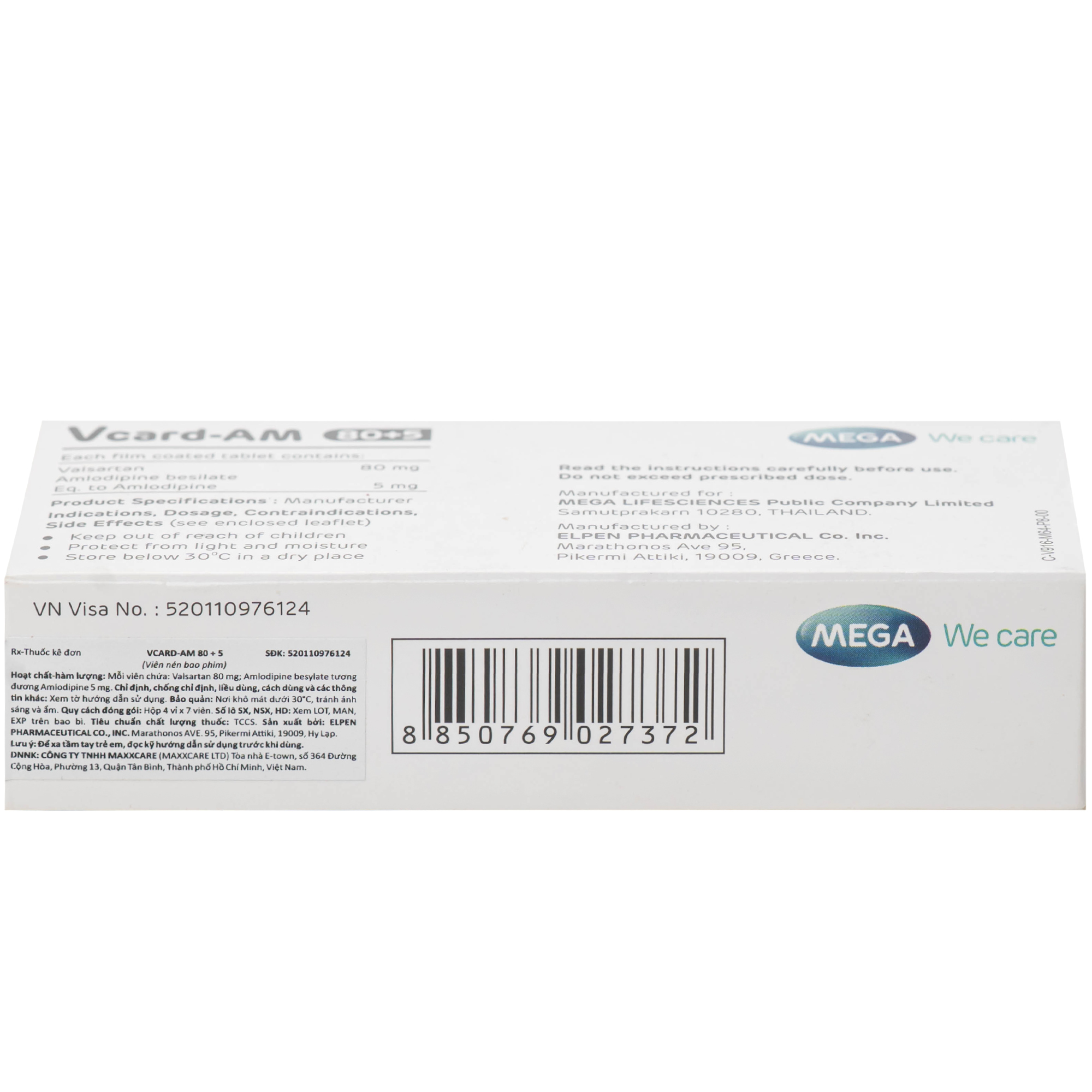Hình ảnh Thuốc Vcard-am 80+5mg Mega Điều trị tăng huyết áp vô căn (4 vỉ x 7 viên)