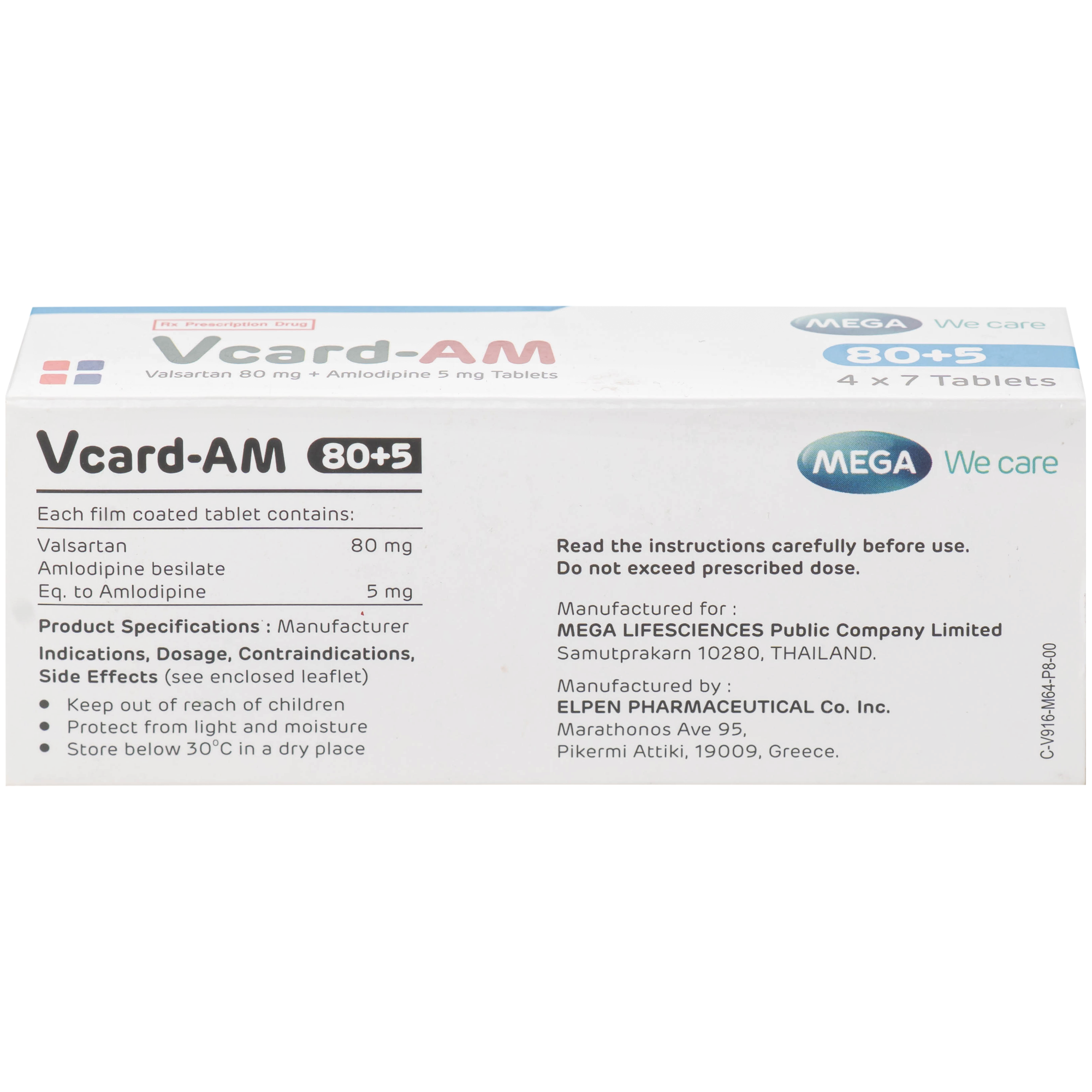 Hình ảnh Thuốc Vcard-am 80+5mg Mega Điều trị tăng huyết áp vô căn (4 vỉ x 7 viên)
