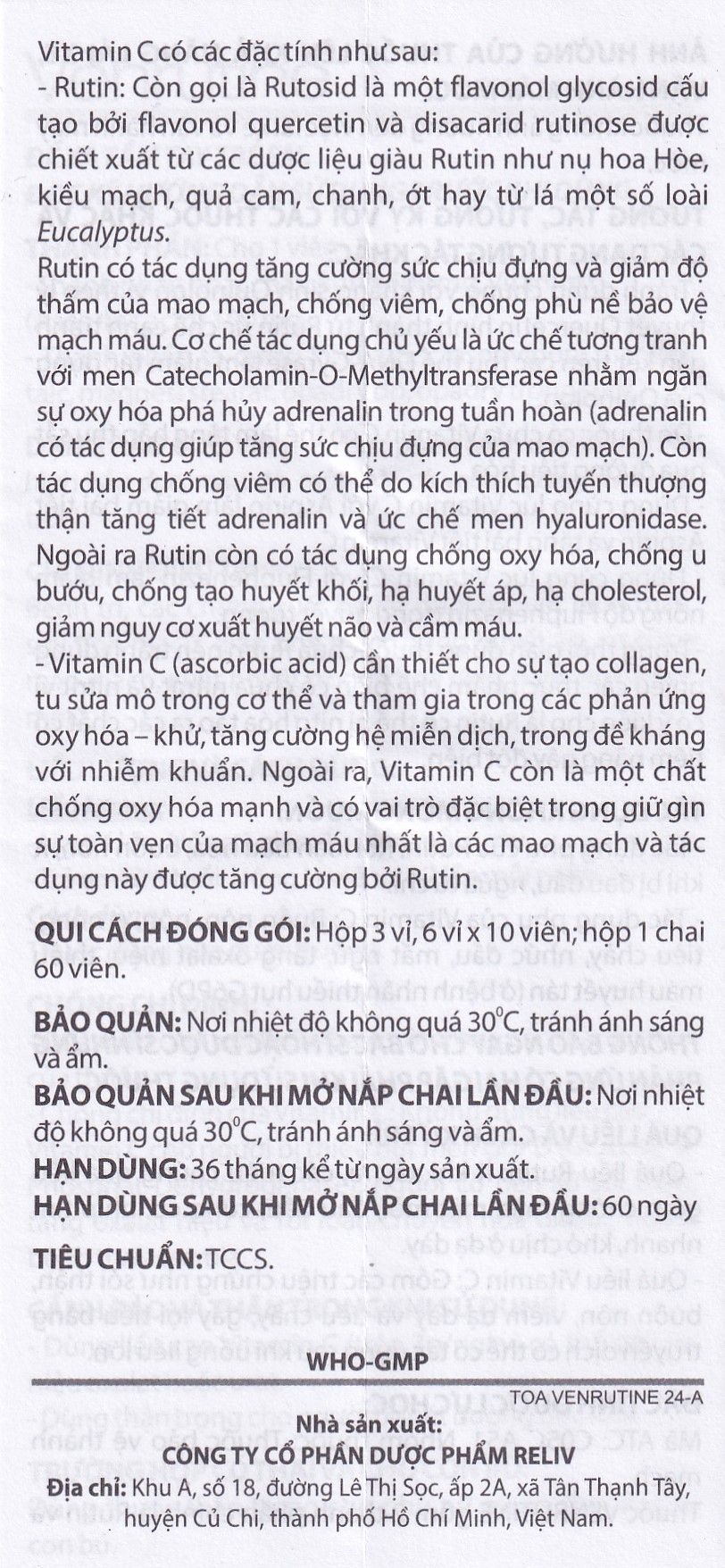 Hình ảnh Thuốc Venrutine Reliv điều trị bệnh trĩ, các chứng xuất huyết dưới da, vết bầm máu (3 vỉ x 10 viên)