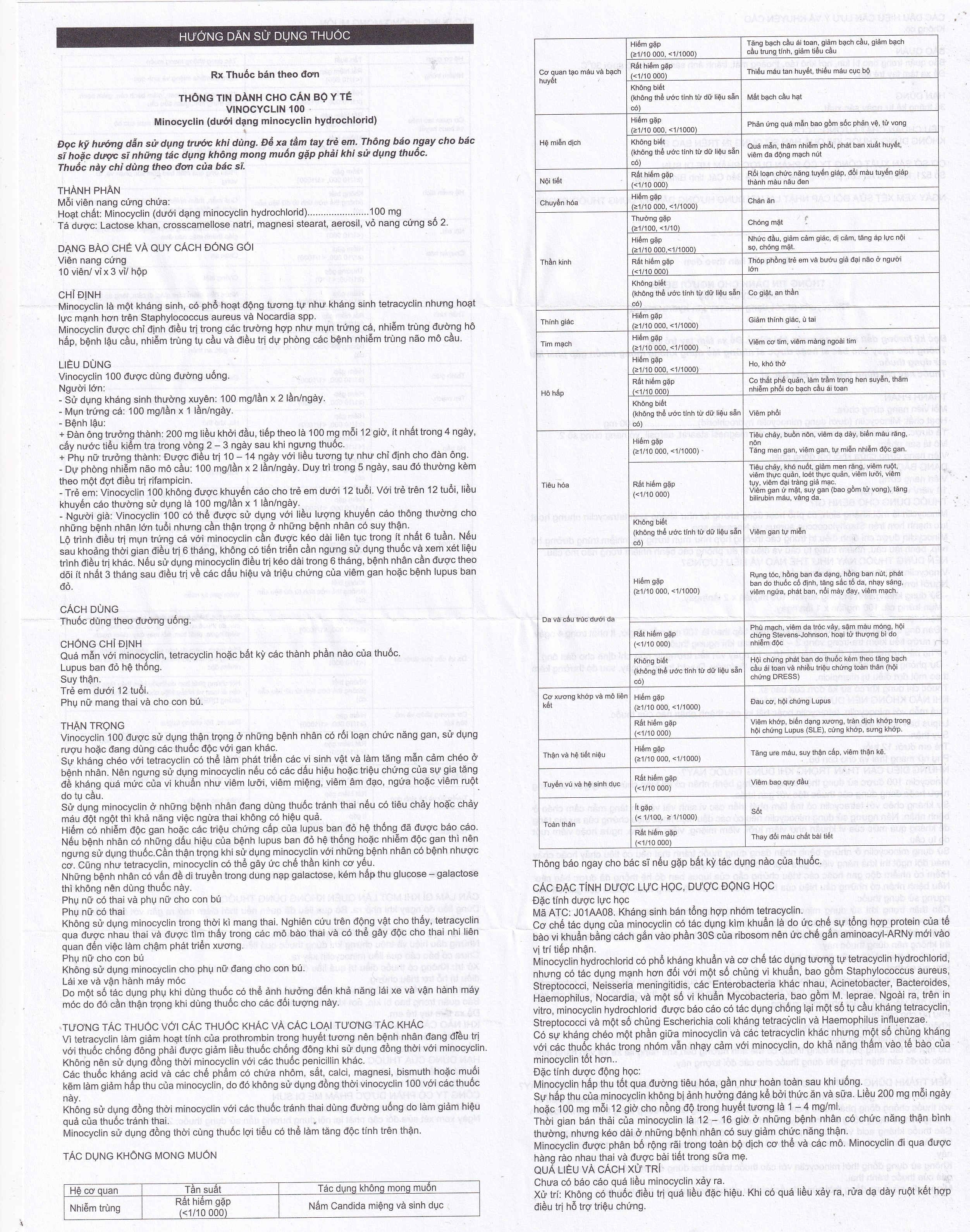 Hình ảnh Thuốc Vinocyclin 100 Medisun điều trị mụn trứng cá, nhiễm trùng đường hô hấp (3 vỉ x 10 viên)