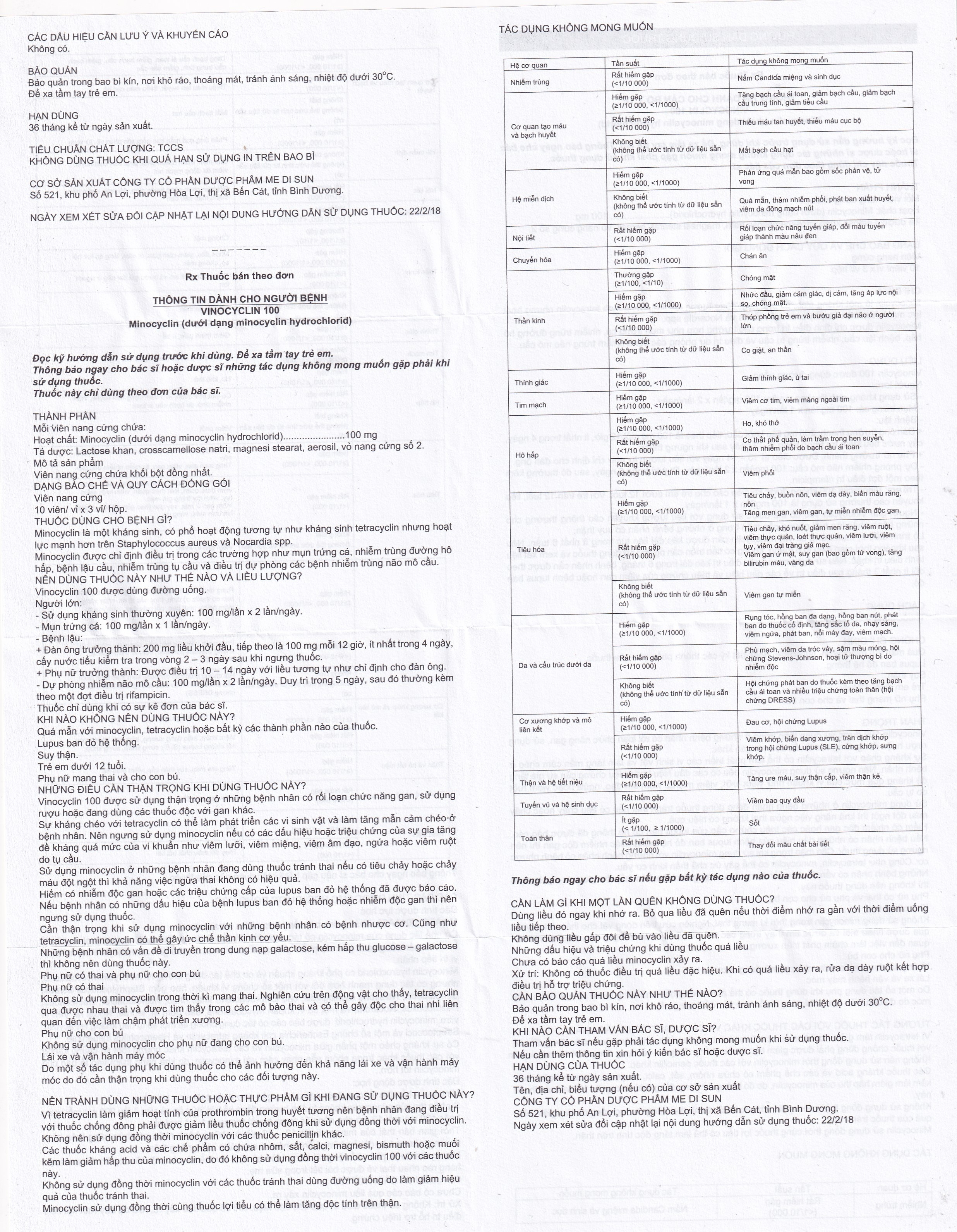 Hình ảnh Thuốc Vinocyclin 100 Medisun điều trị mụn trứng cá, nhiễm trùng đường hô hấp (3 vỉ x 10 viên)