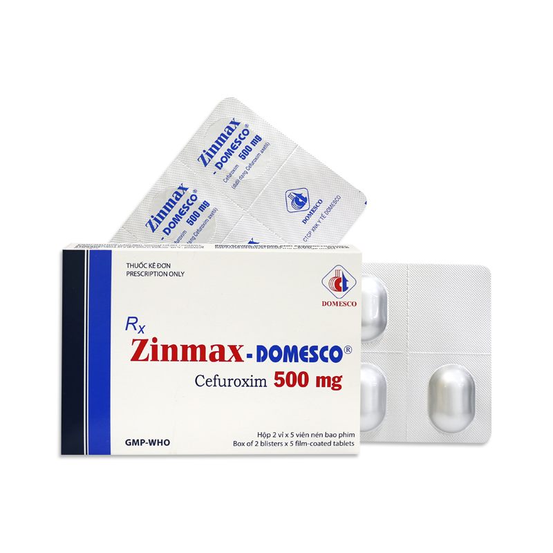 Hình ảnh Thuốc Zinmax-Domesco 500mg điều trị nhiễm khuẩn da, nhiễm khuẩn đường tiết niệu (2 vỉ x 5 viên)