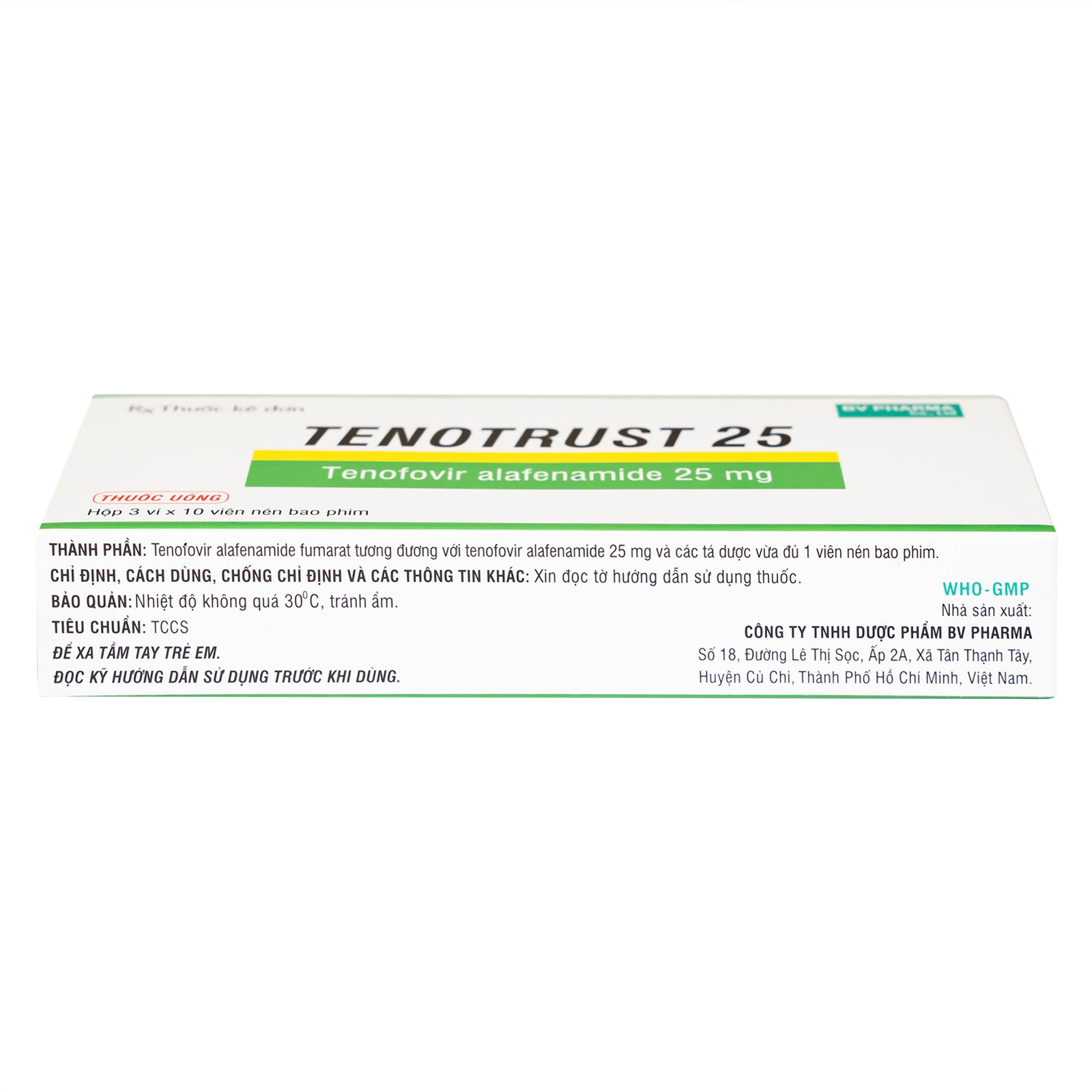 Hình ảnh Thuốc Tenotrust 25 BV Pharma điều trị viêm gan B mãn tính ở người lớn và trẻ em (3 vỉ x 10 viên)