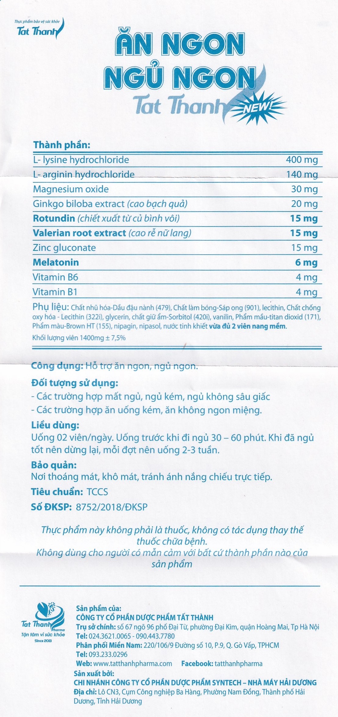 Hình ảnh Viên uống Ăn Ngon Ngủ Ngon Tất Thành hỗ trợ ăn ngon, ngủ ngon (30 viên)
