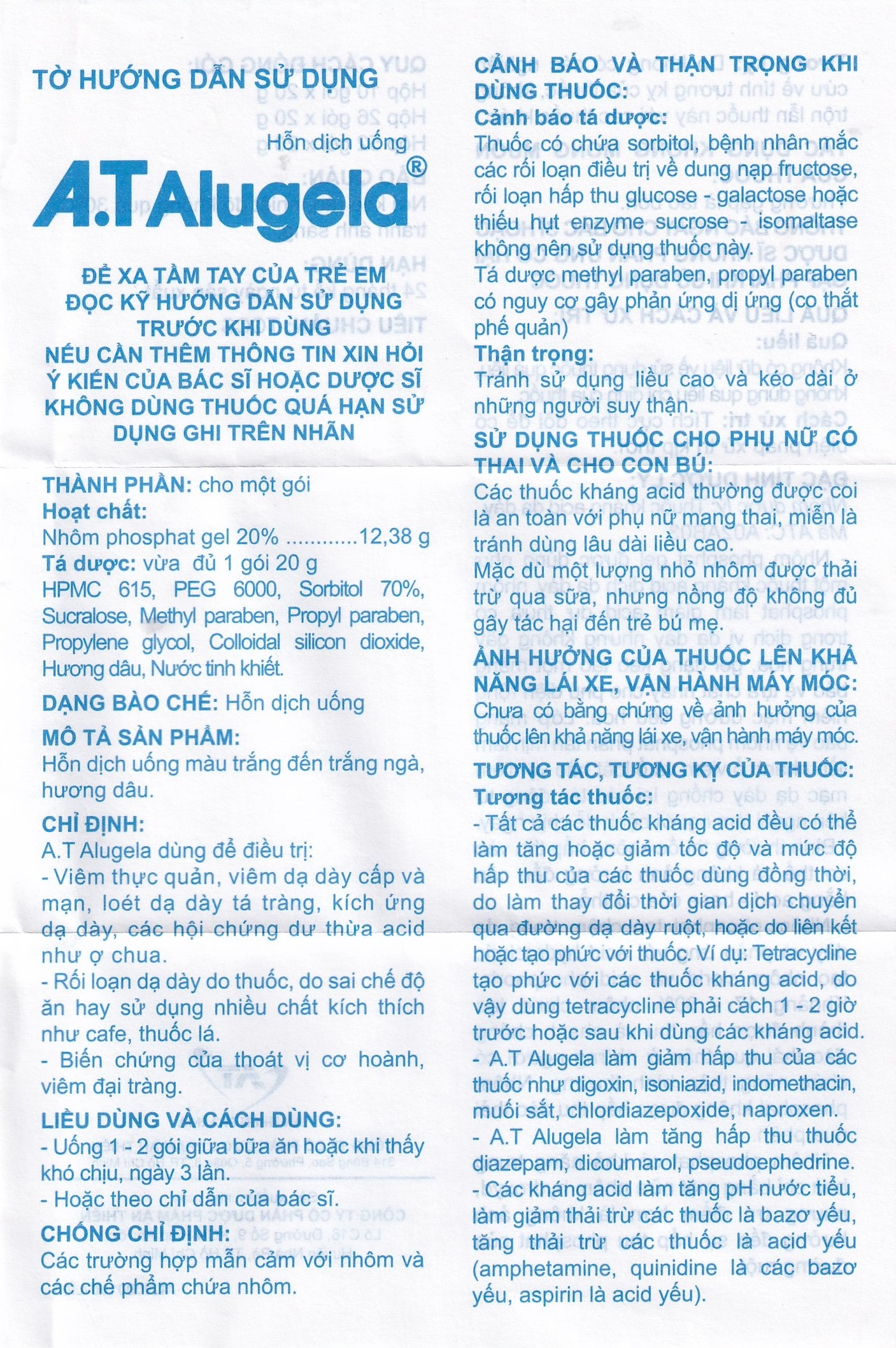 Hình ảnh Hỗn dịch thuốc A.T Alugela An Thiên điều trị viêm thực quản, viêm dạ dày cấp và mạn tính (26 gói x 20g)