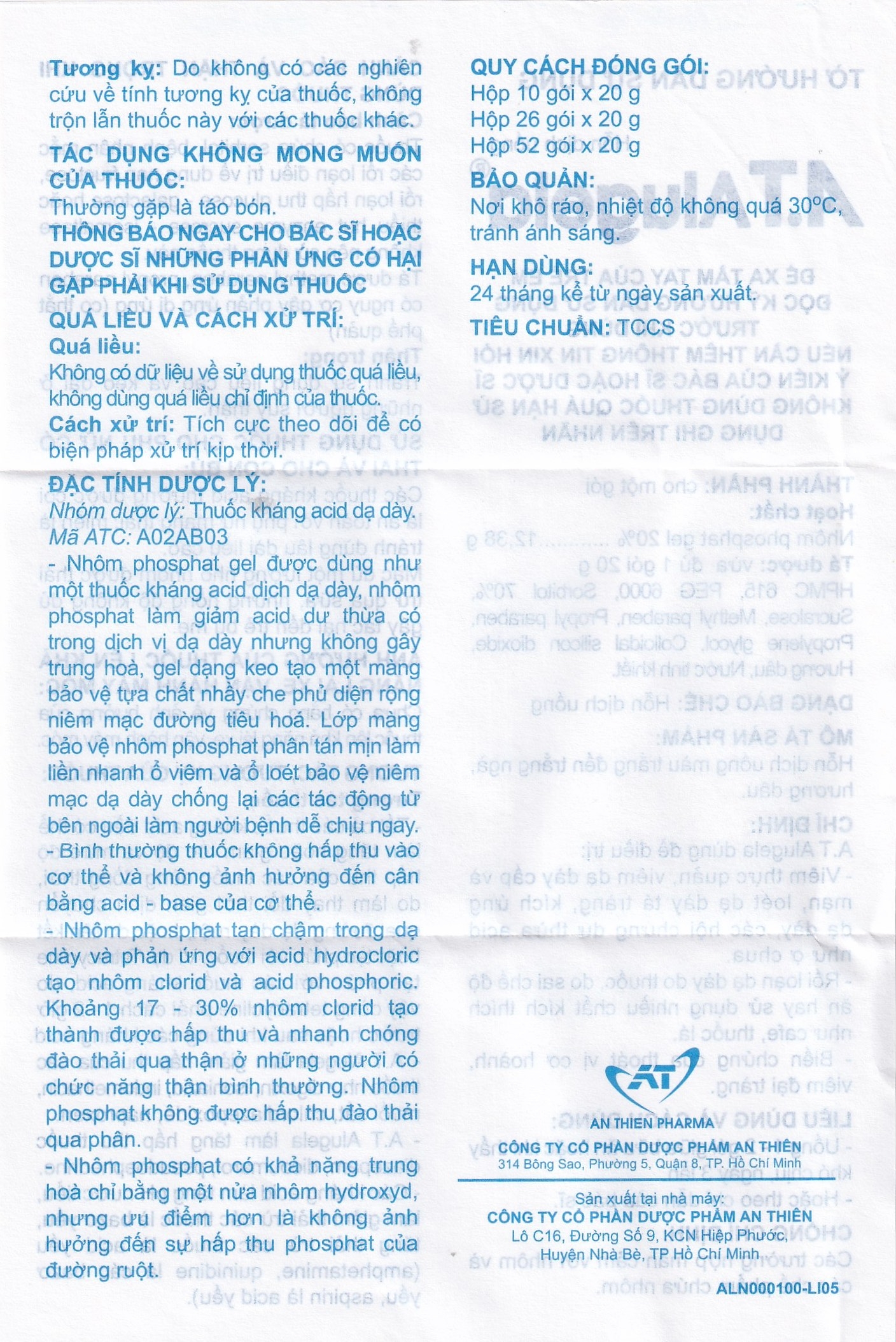 Hình ảnh Hỗn dịch thuốc A.T Alugela An Thiên điều trị viêm thực quản, viêm dạ dày cấp và mạn tính (26 gói x 20g)