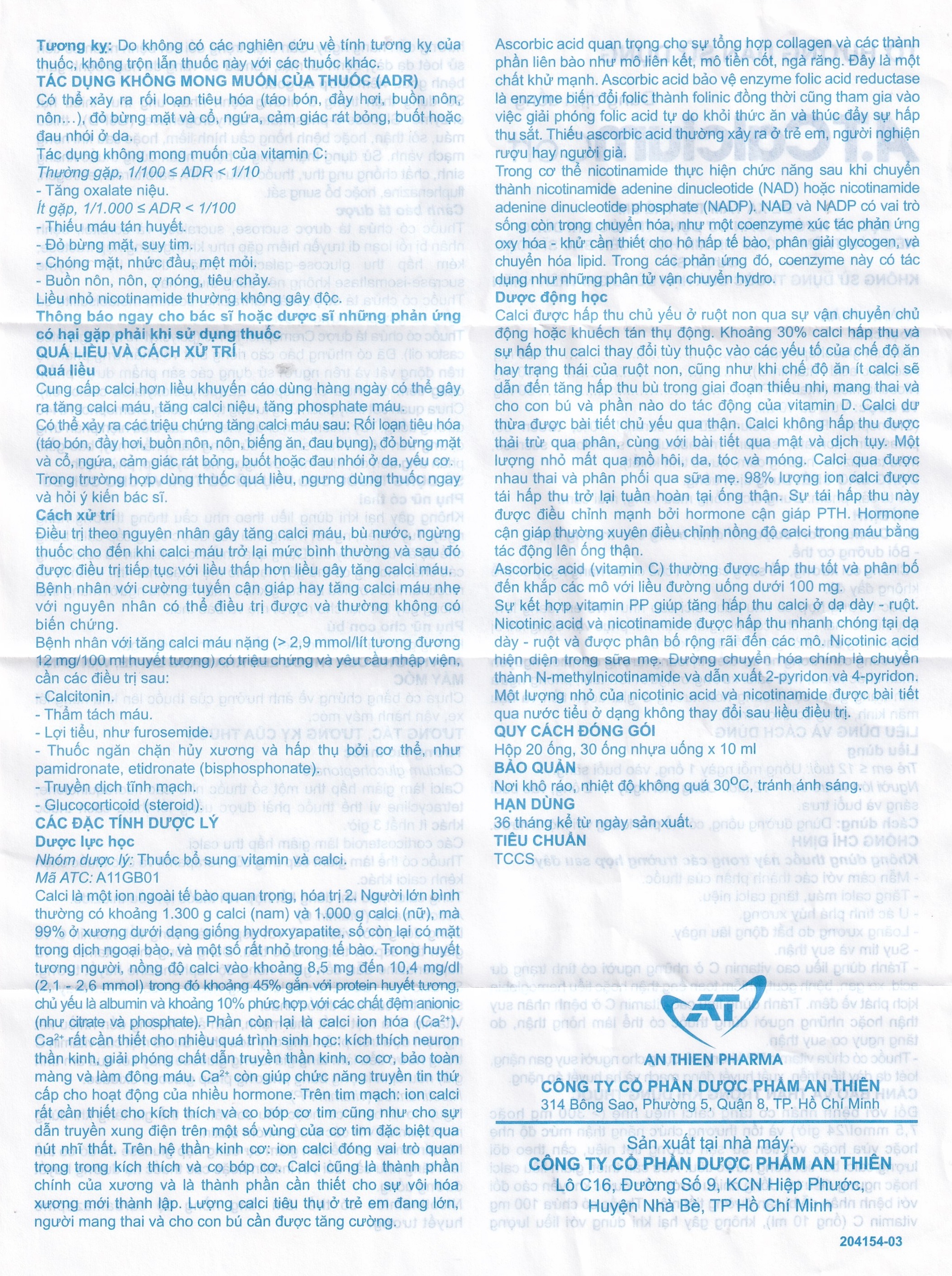 Hình ảnh Dung dịch uống A.T Calcium Cort An Thiên bổ sung vitamin và khoáng chất cho cơ thể (30 ống x 10ml)