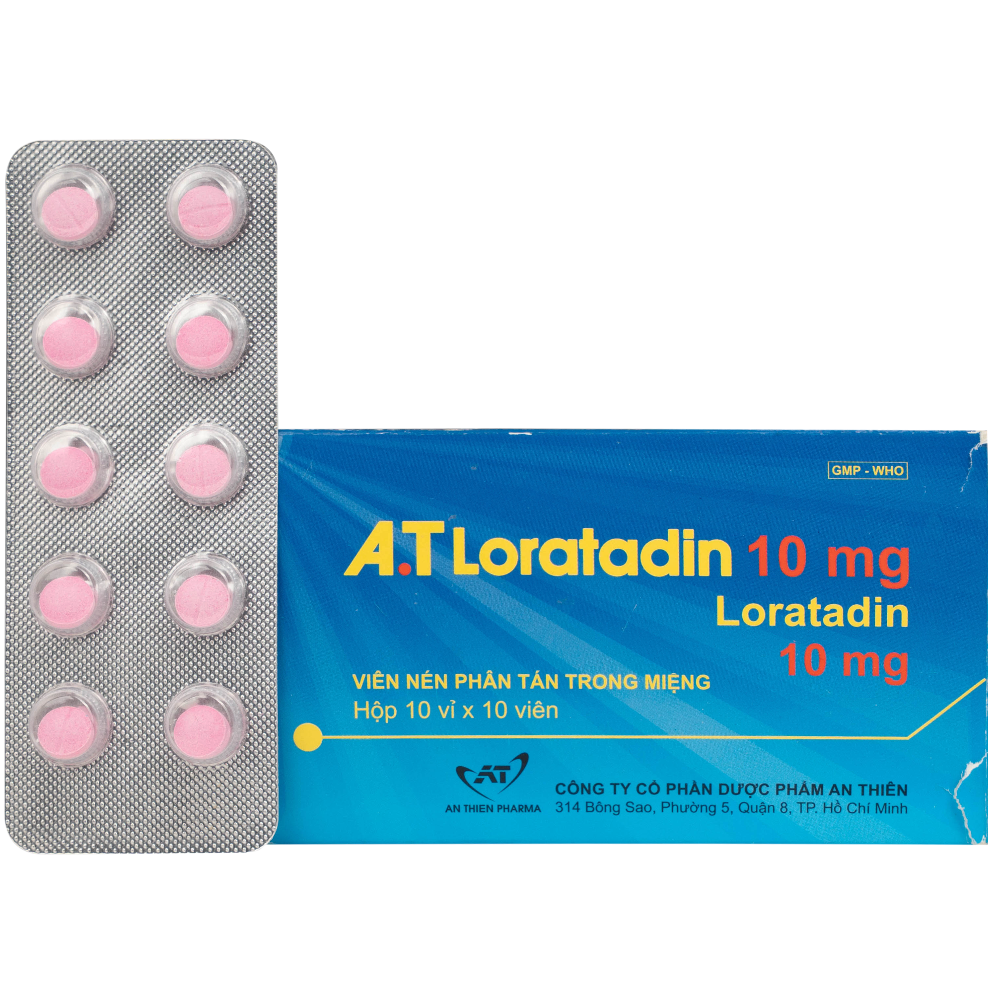 Hình ảnh Viên nén phân tán trong miệng Loratadin 10mg An Thiên điều trị viêm mũi dị ứng, mề đay (10 vỉ x 10 viên)