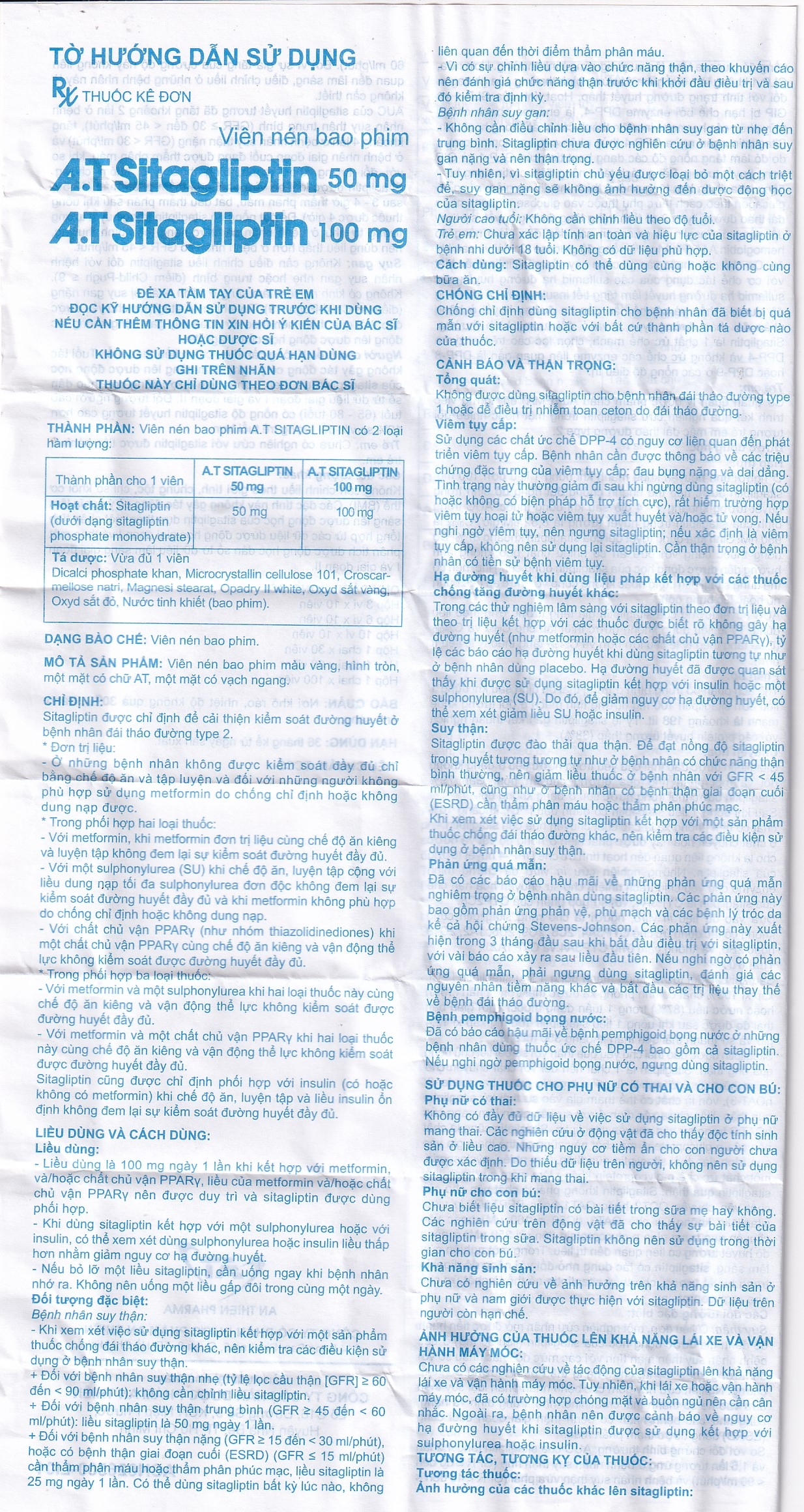 Hình ảnh Thuốc A.T Sitagliptin 100 mg An Thiên cải thiện kiểm soát đường huyết (3 vỉ x 10 viên)