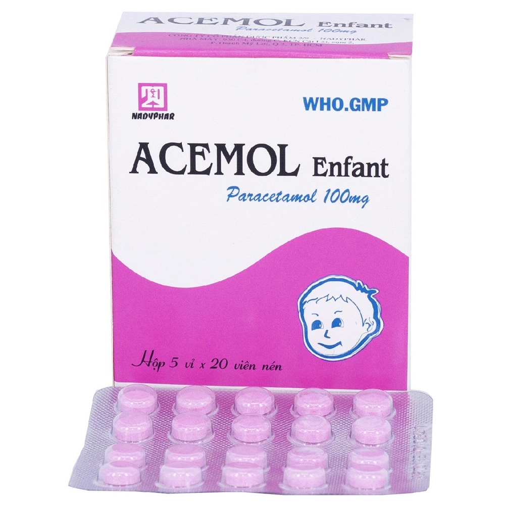 Hình ảnh Thuốc Acemol 100mg Nadyphar giảm đau nhức, khó chịu, sốt (100 viên)