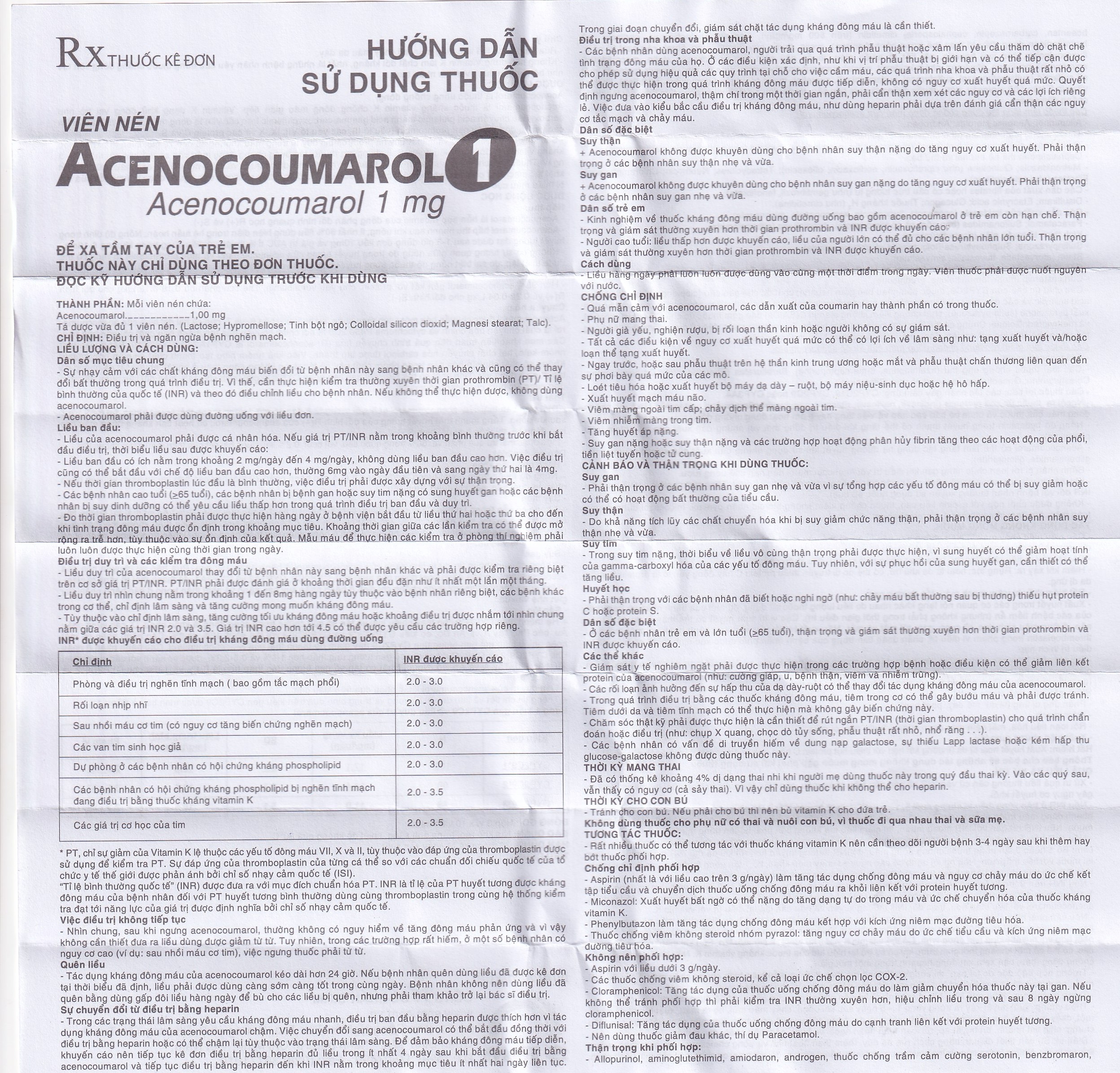 Hình ảnh Thuốc Acenocoumarol 1 SPM điều trị và ngăn ngừa bệnh nghẽn mạch (3 vỉ x 10 viên)