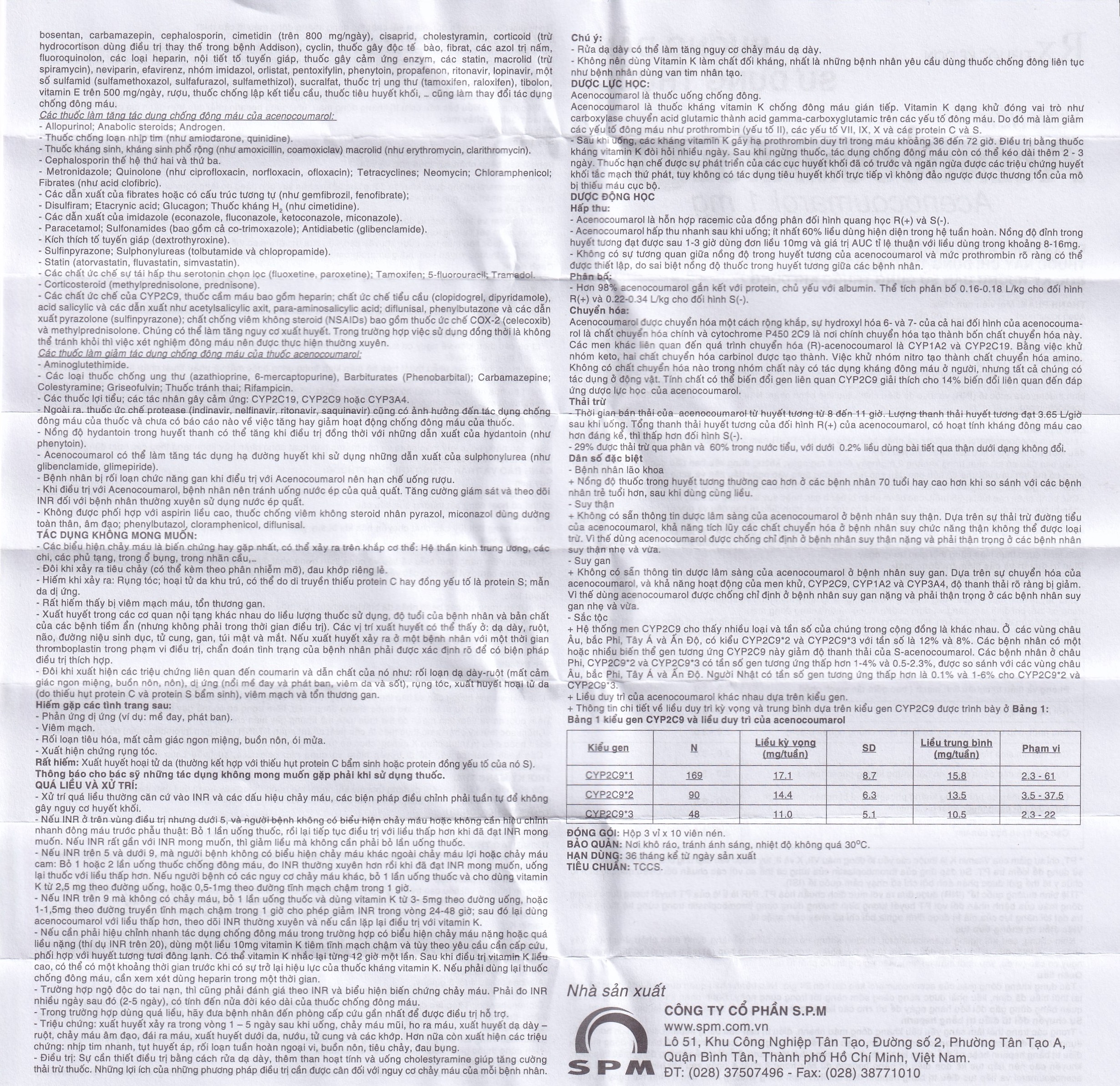 Hình ảnh Thuốc Acenocoumarol 1 SPM điều trị và ngăn ngừa bệnh nghẽn mạch (3 vỉ x 10 viên)