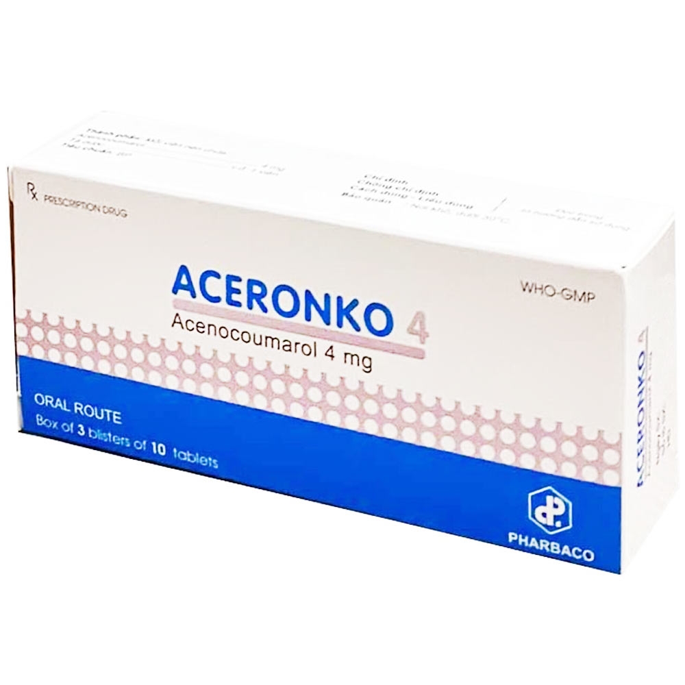 Hình ảnh Thuốc Aceronko 4 Pharbaco dự phòng và điều trị bệnh nhồi máu phổi và cơ tim, huyết khối tĩnh mạch sâu (3 vỉ x 10 viên)