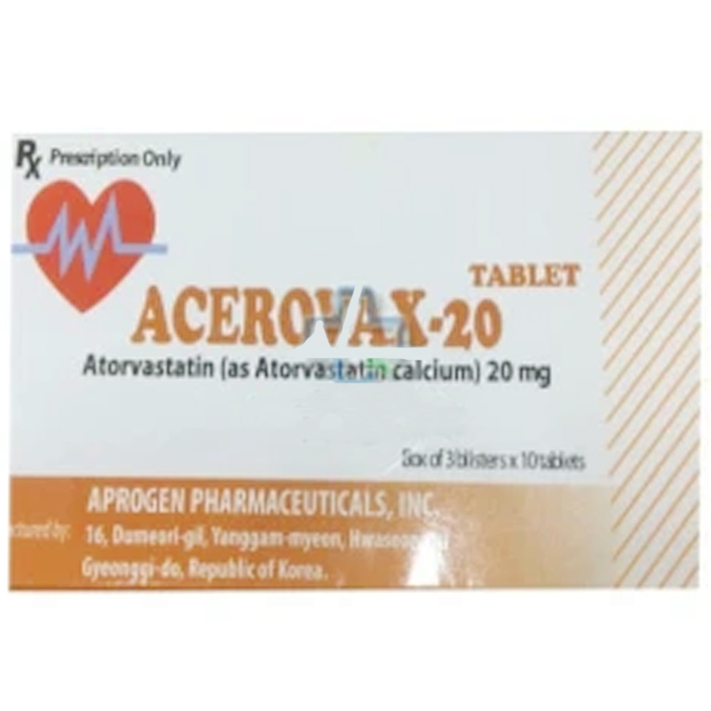 Hình ảnh Thuốc Acerovax-20 điều trị giảm cholesterol toàn phần, rối loạn betalipoprotein máu (3 vỉ x 10 viên)