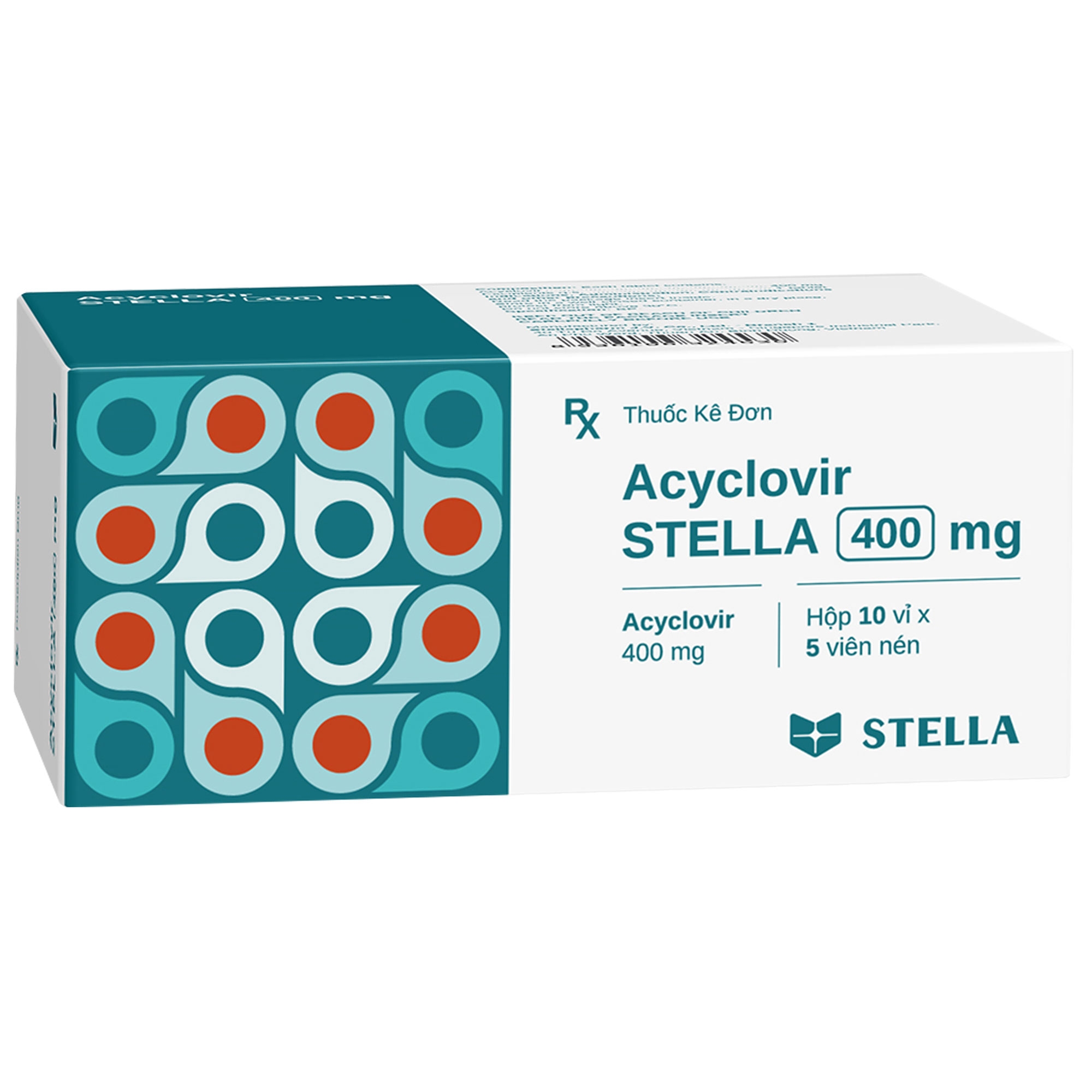 Hình ảnh Thuốc Acyclovir 400mg Stella Pharm điều trị nhiễm Herpes simplex trên da và màng nhầy (10 vỉ x 5 viên)