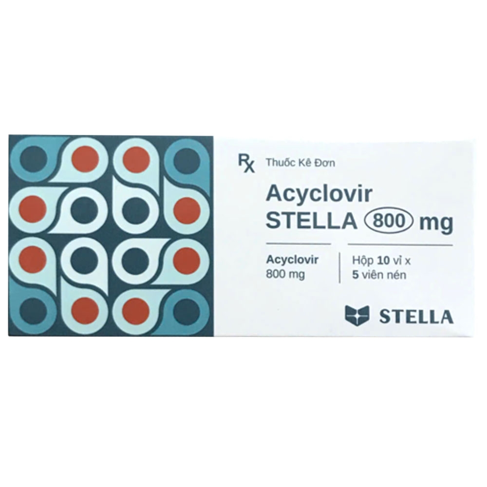 Hình ảnh Thuốc Acyclovir 800mg Stella Pharm điều trị nhiễm virus Herpes simplex (10 vỉ x 5 viên)